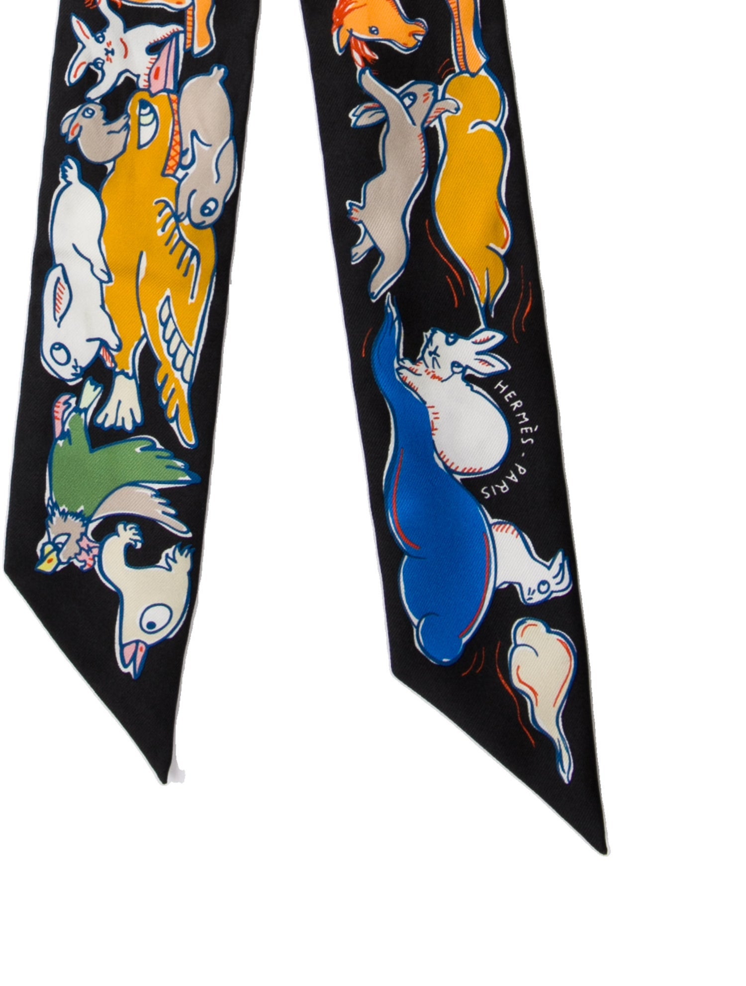 Hermès Mille et un Lapins Silk Twilly Scarf