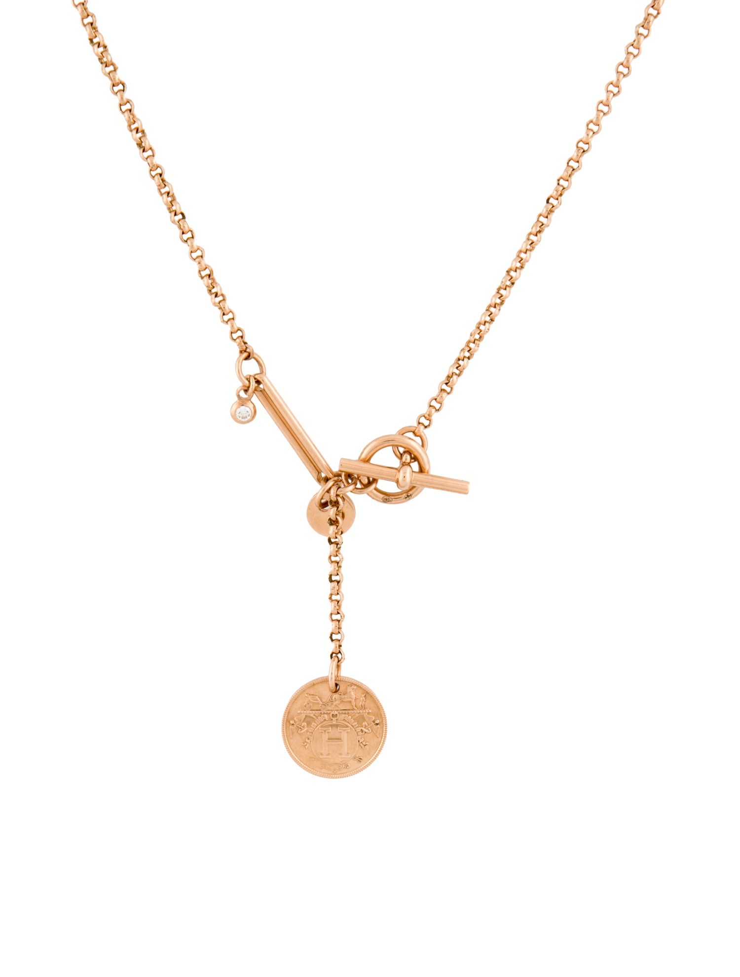 Hermès 18K Diamond Ex-Libris Pendant, Small Model