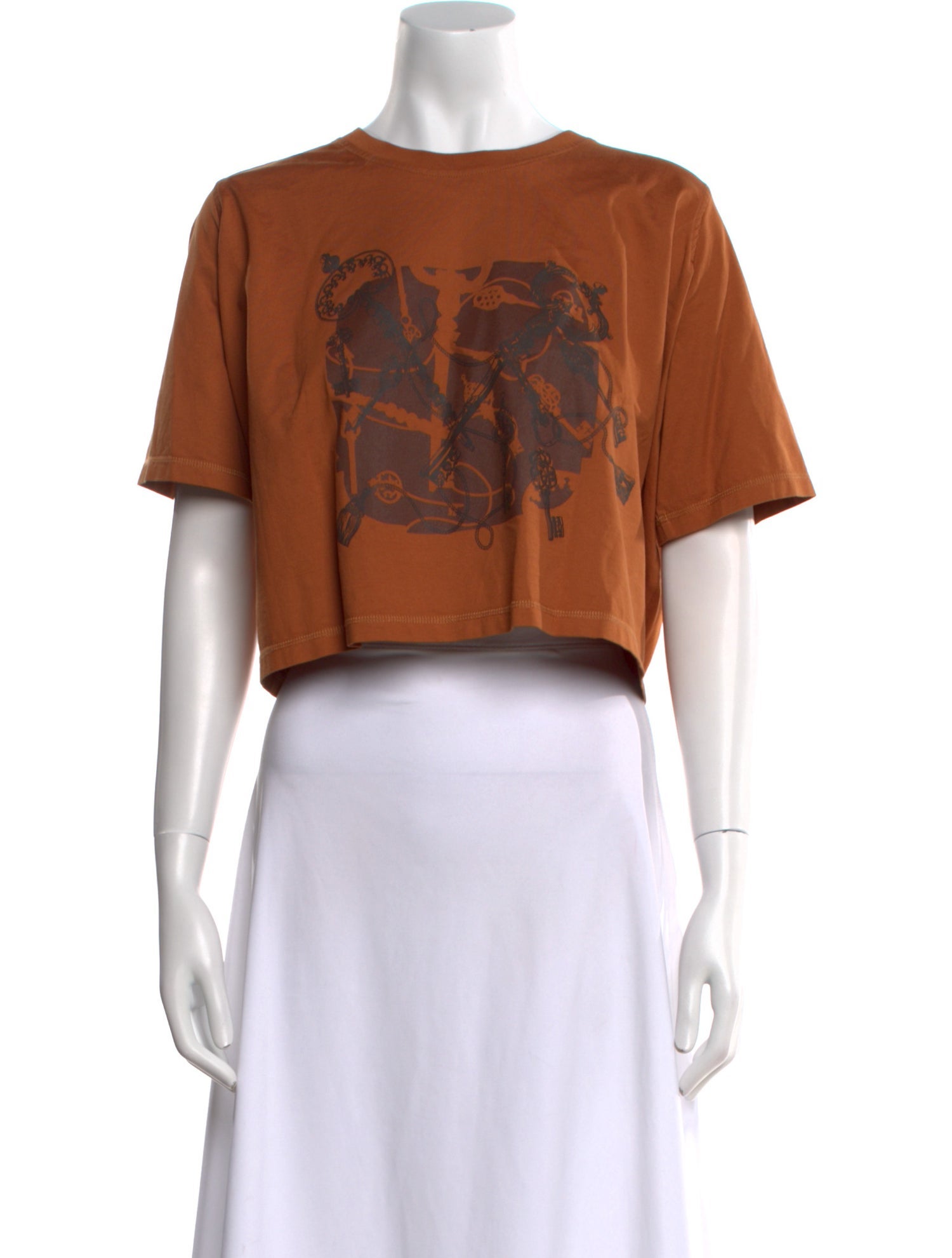 Hermès Graphic Print Bateau Neckline Crop Top