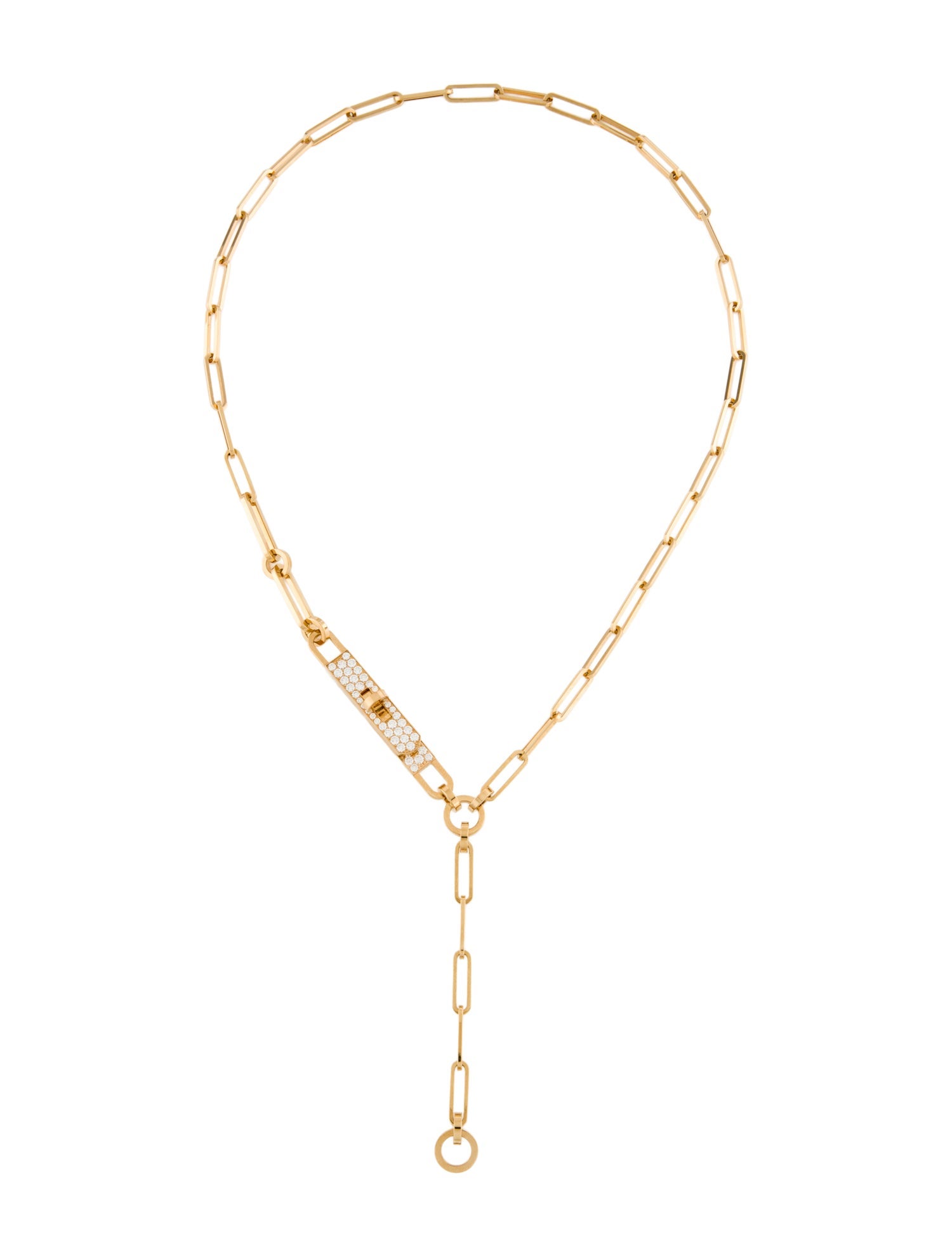 Hermès 18K Small Diamond Kelly Chaine Lariat Necklace