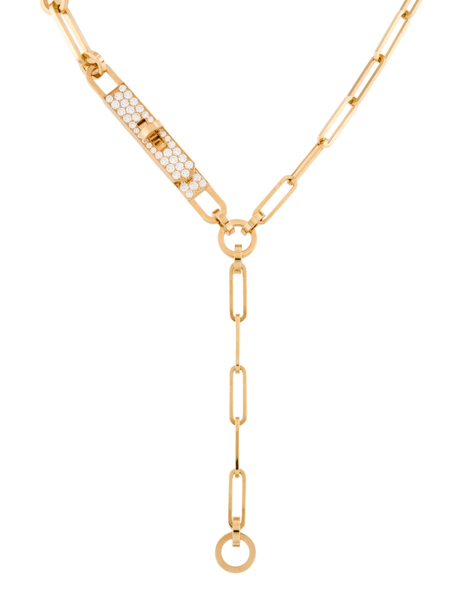 Hermès 18K Small Diamond Kelly Chaine Lariat Necklace