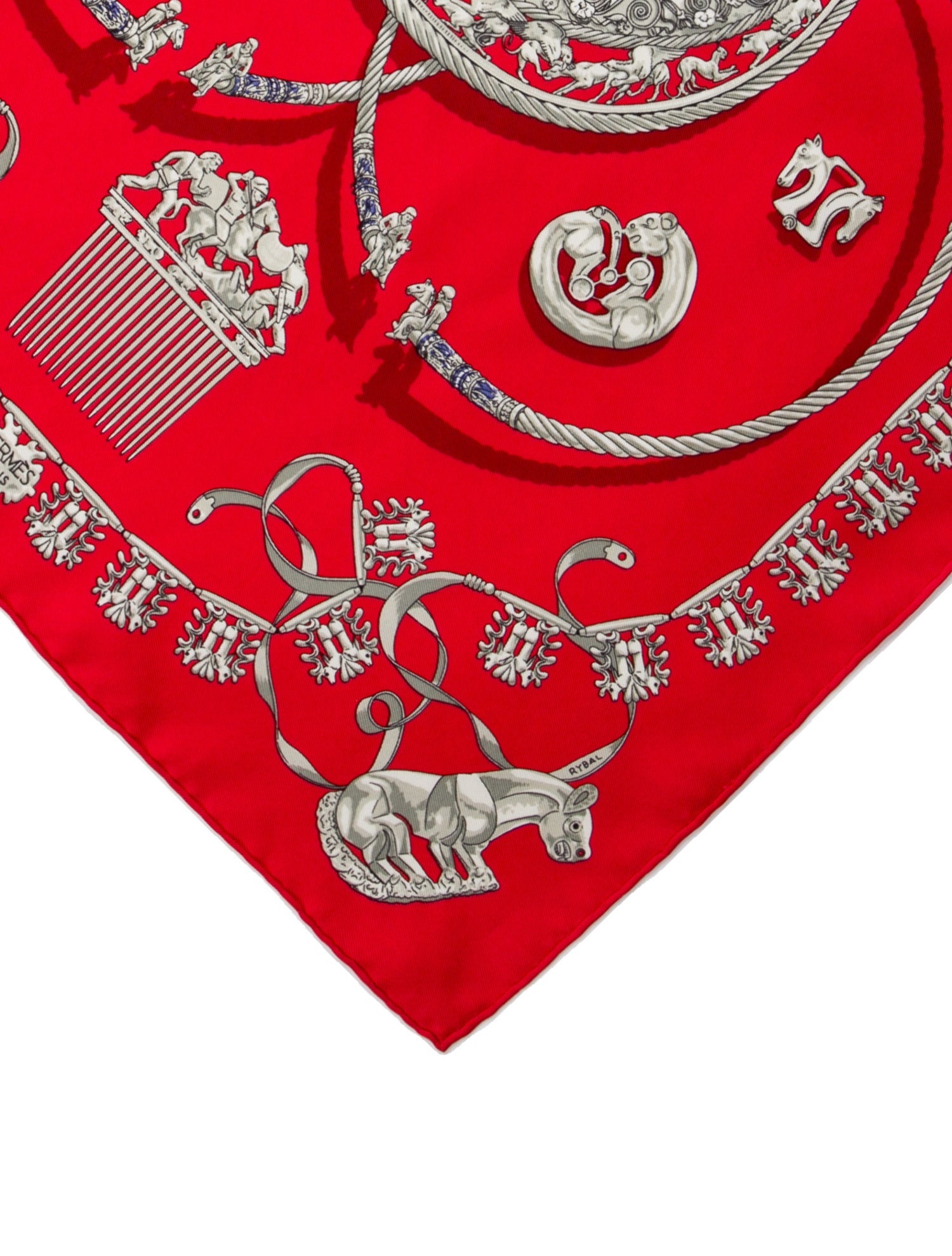 Hermès Les Cavaliers D'Or Pocket Square Silk Scarf