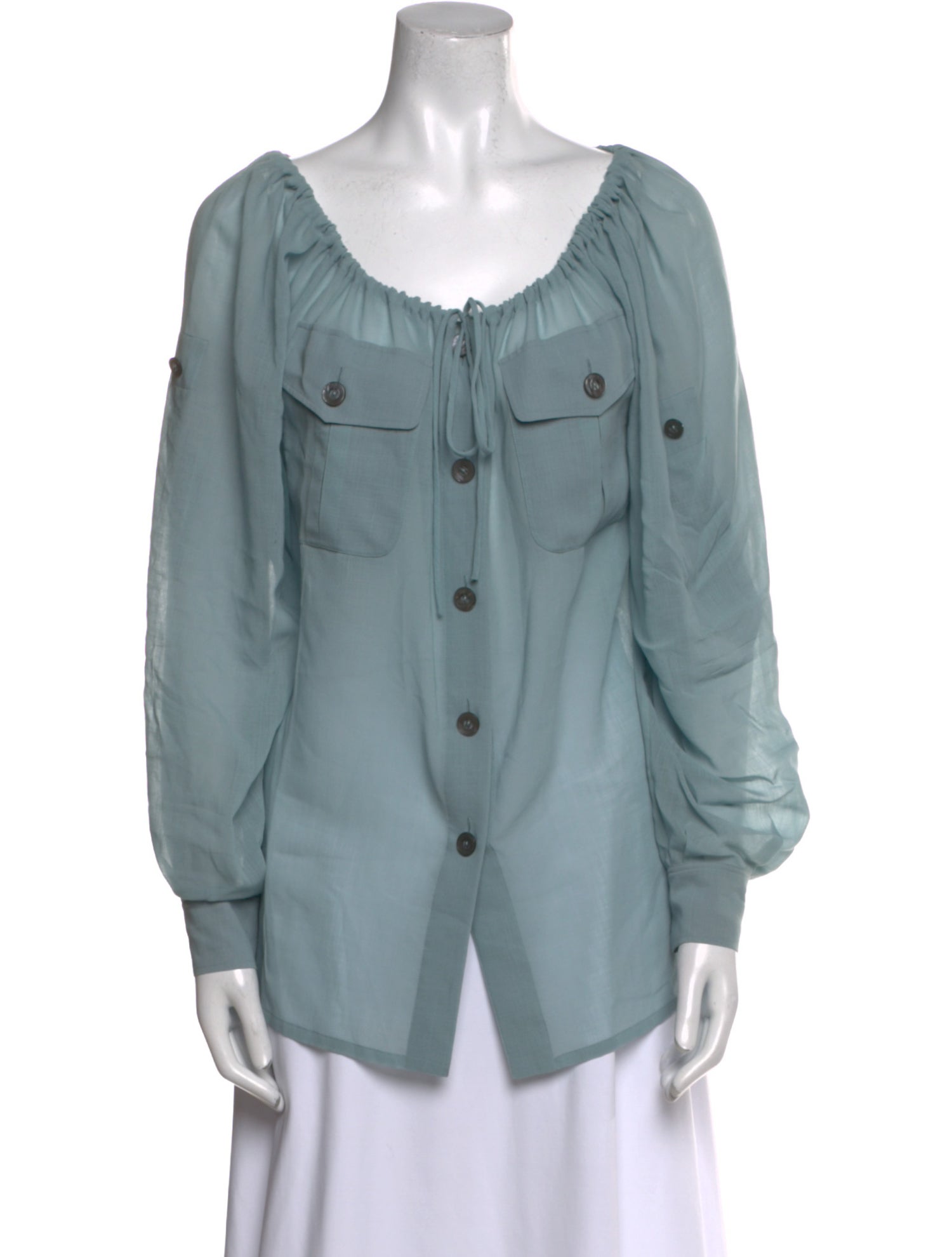 Hermès Virgin Wool Scoop Neck Button-Up Top