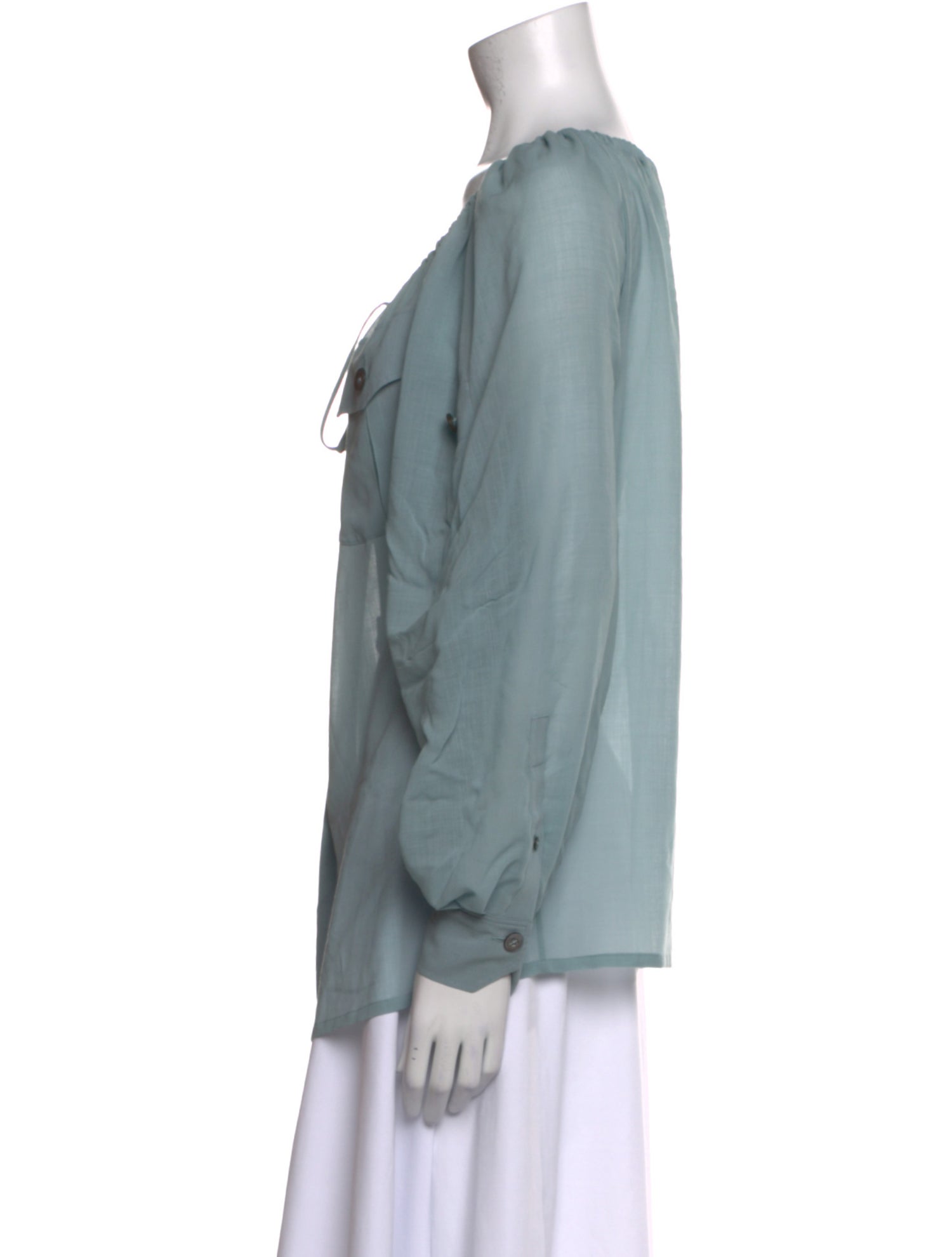 Hermès Virgin Wool Scoop Neck Button-Up Top