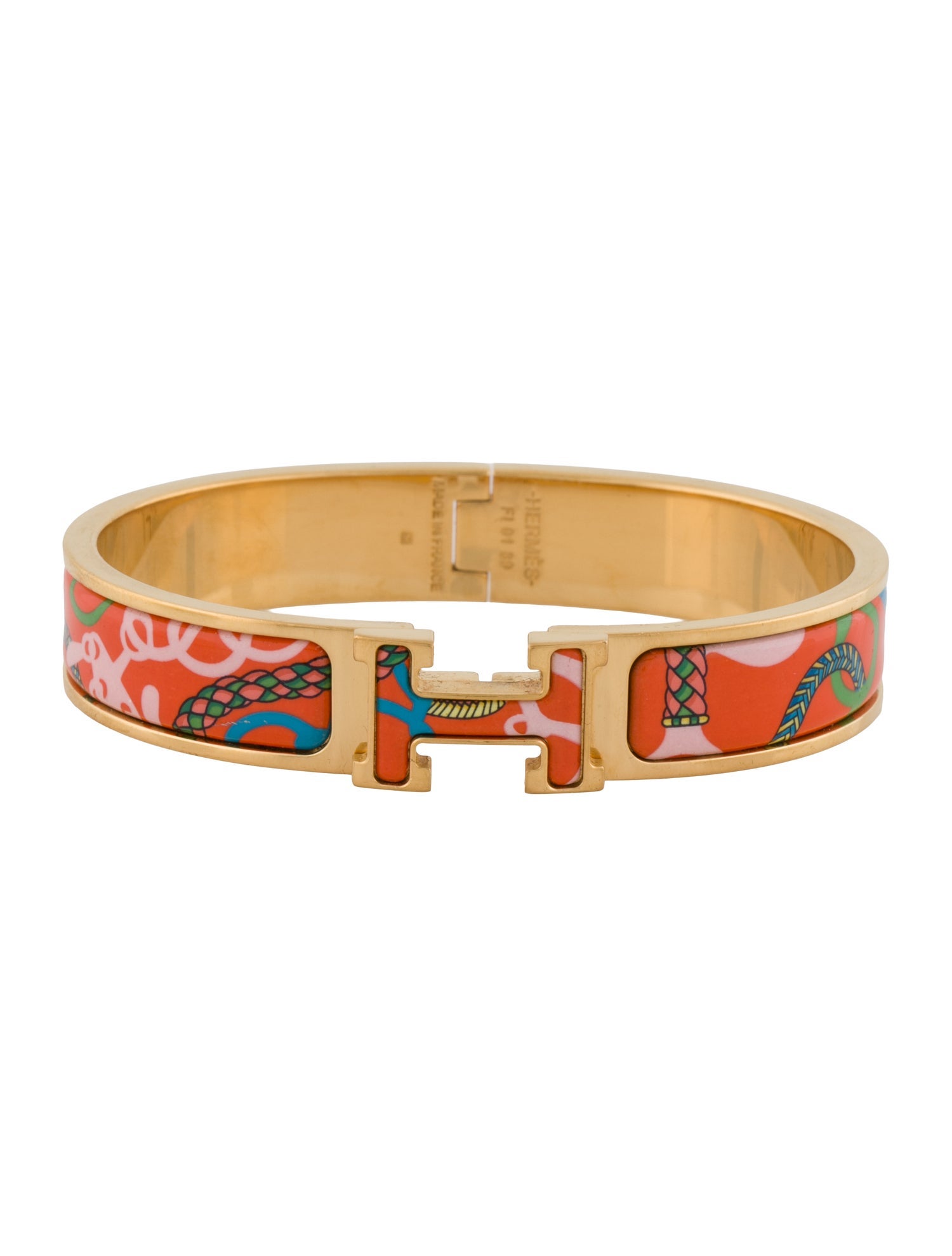 Hermès Clic H w/ Enamel Turnlock Bangle Bracelet
