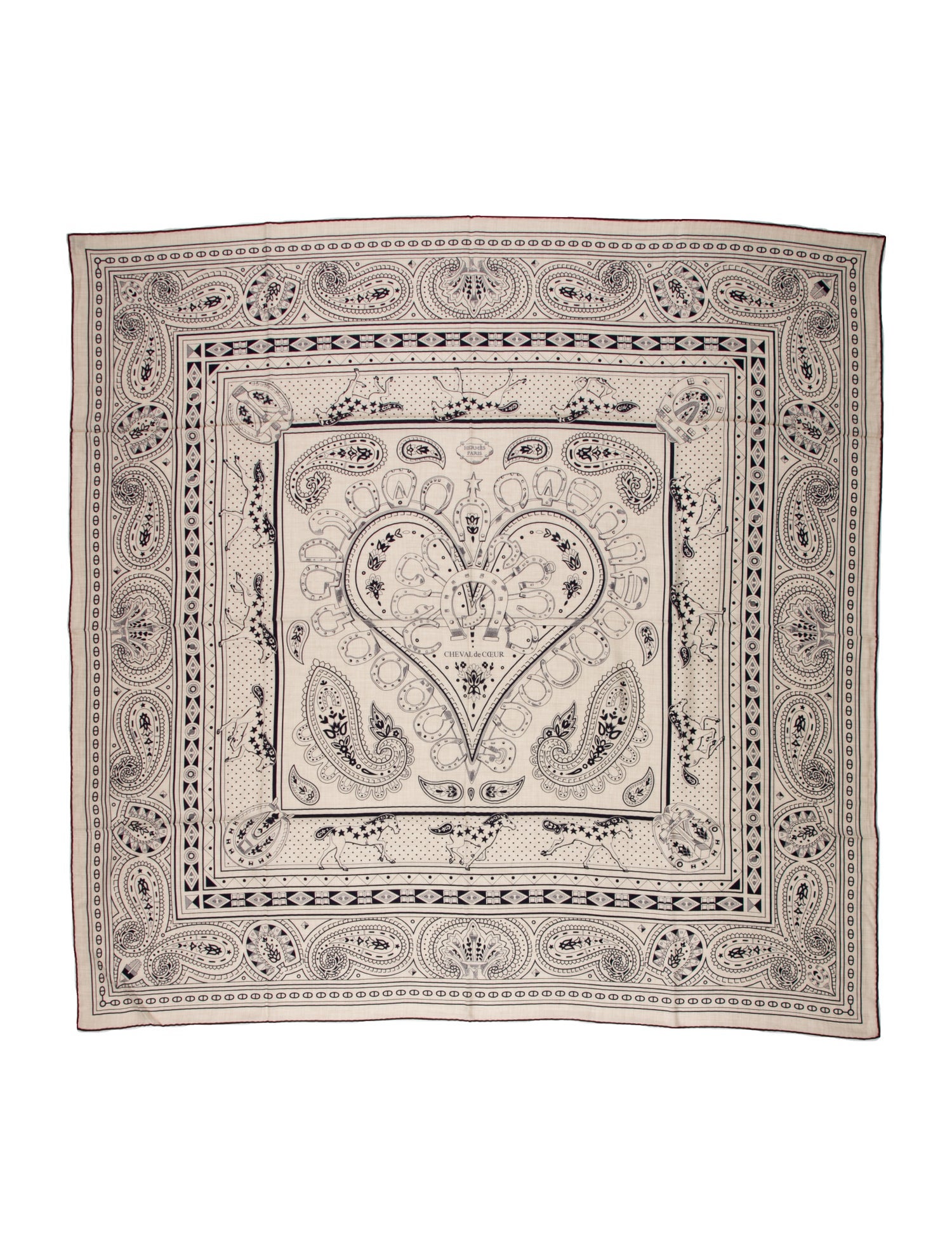 Hermès Cheval de Coeur Bandana Cashmere Shawl w/ Tags