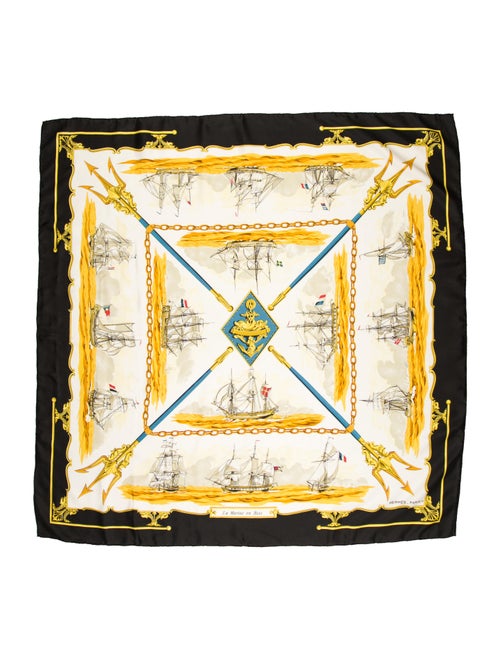 Hermès La Marine En Bois Silk Scarf