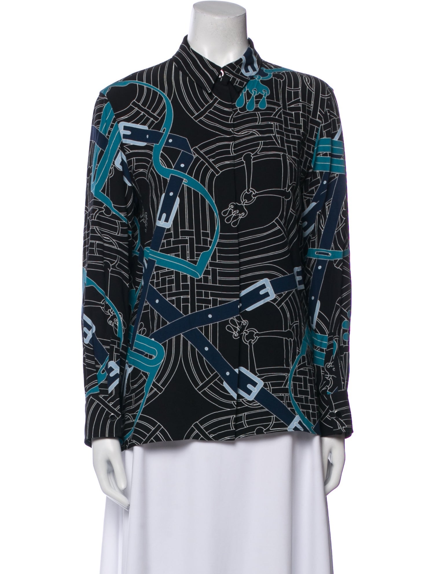 Hermès Silk Printed Button-Up Top