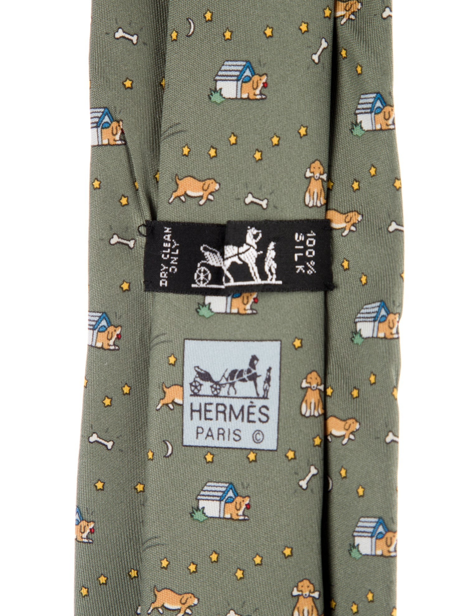 Hermès Silk Tie With Dog Pattern Prints