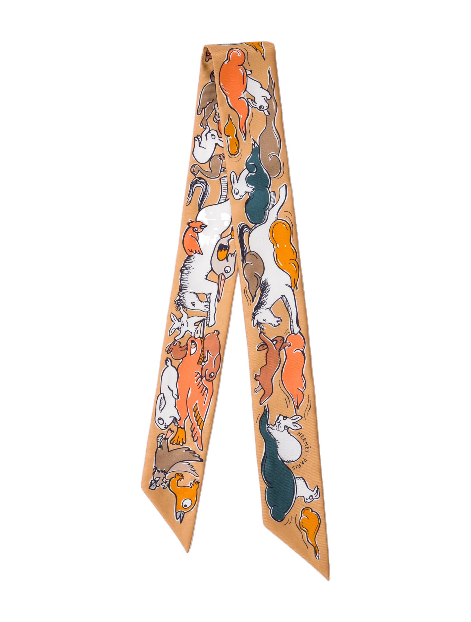 Hermès Mille et un Lapins Silk Twilly Scarf