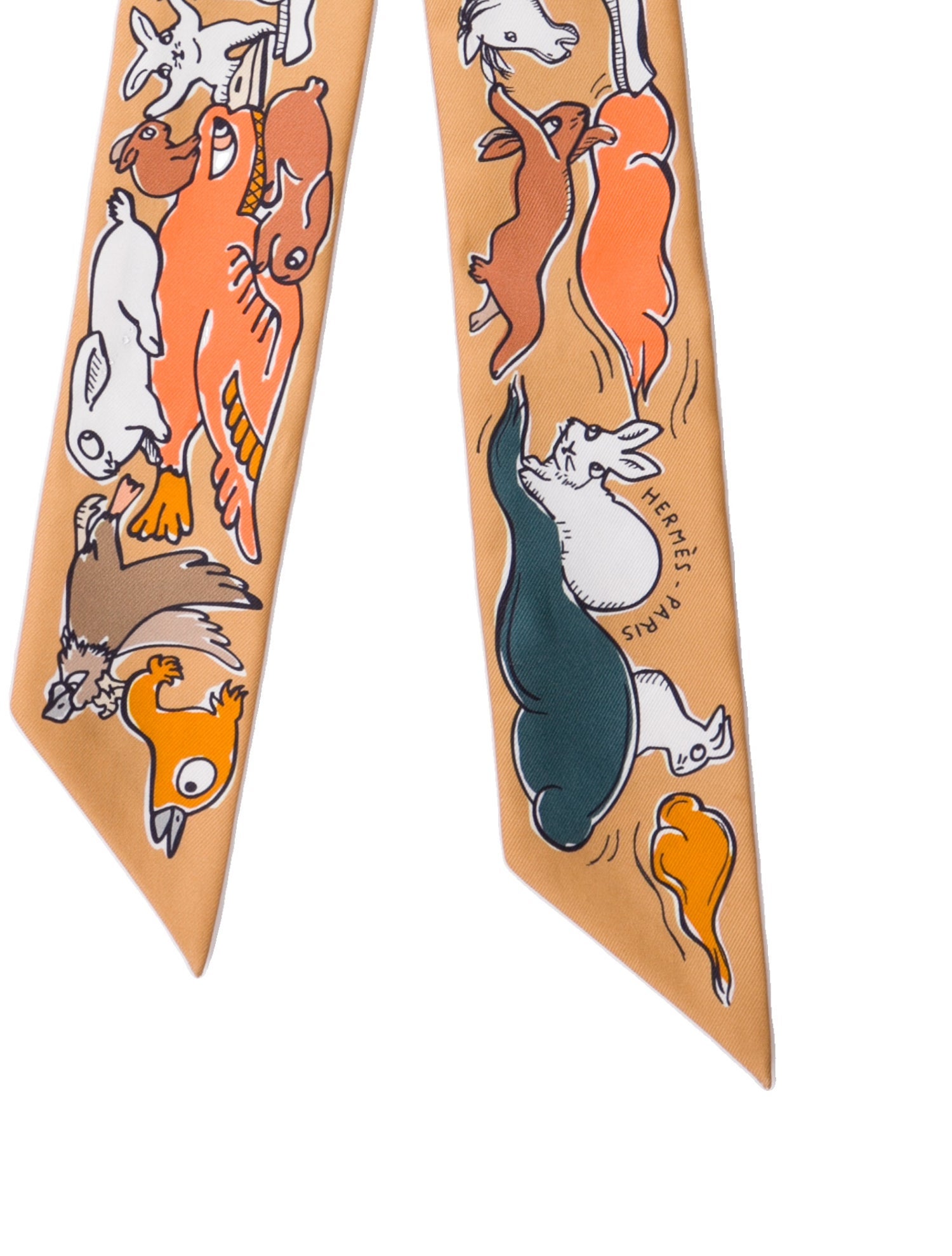 Hermès Mille et un Lapins Silk Twilly Scarf