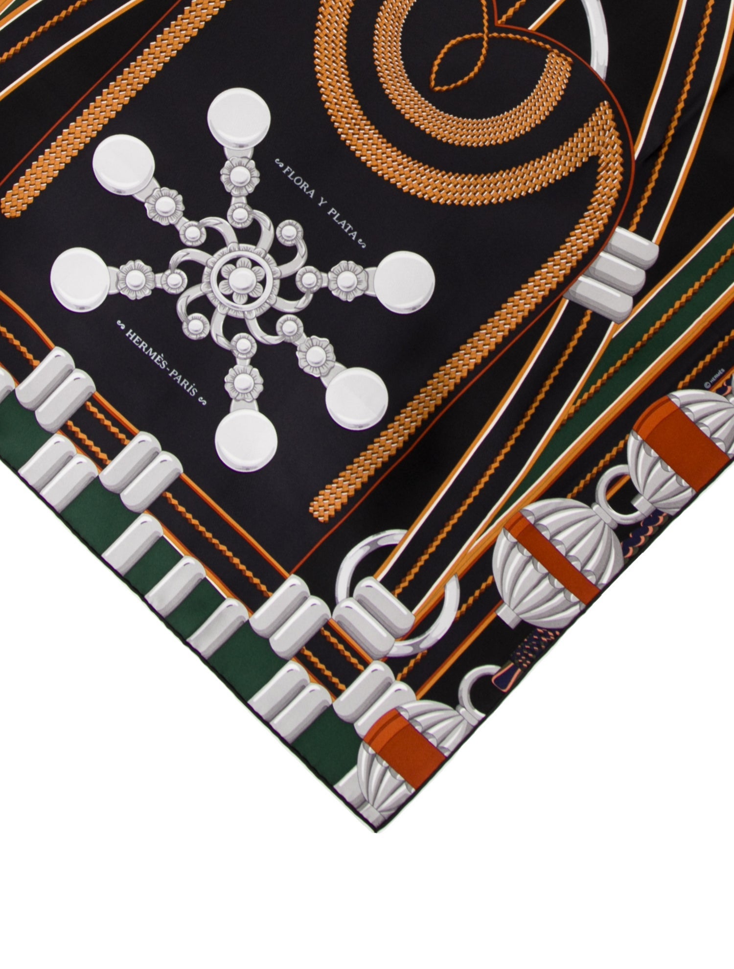 Hermès Flora Y Plata Silk Scarf