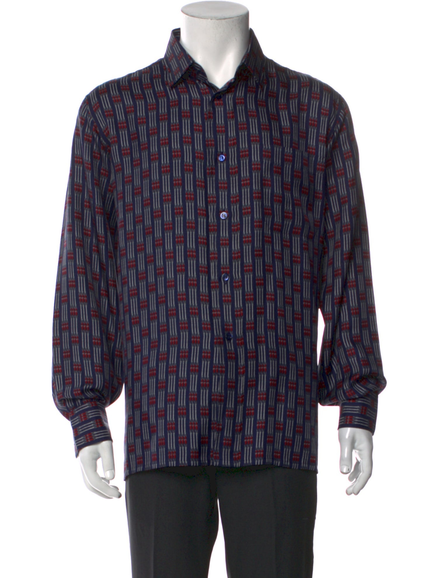 Hermès Silk Plaid Print Dress Shirt