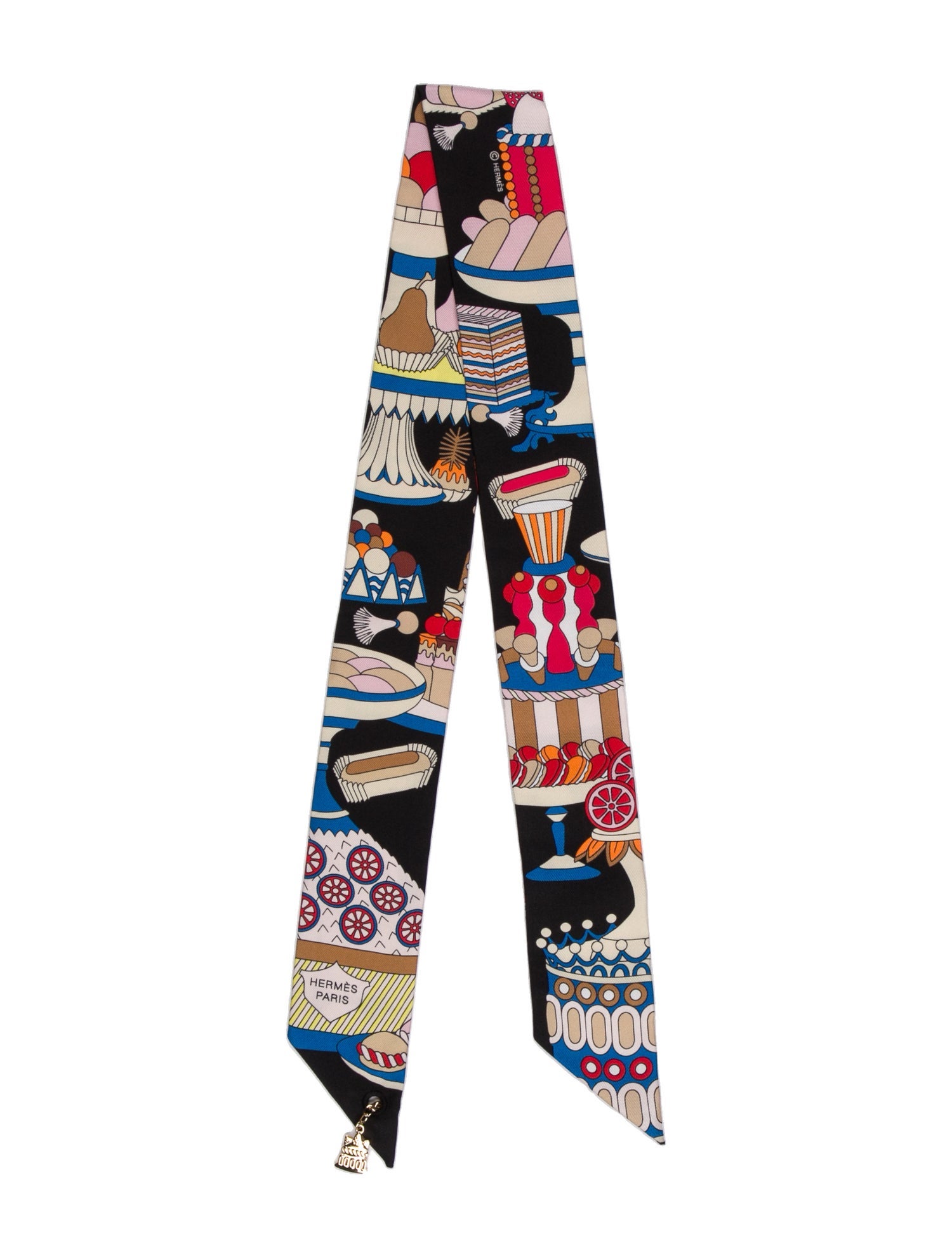 Hermès La Patisserie Francaise Charms Silk Twilly Scarf w/ Tags