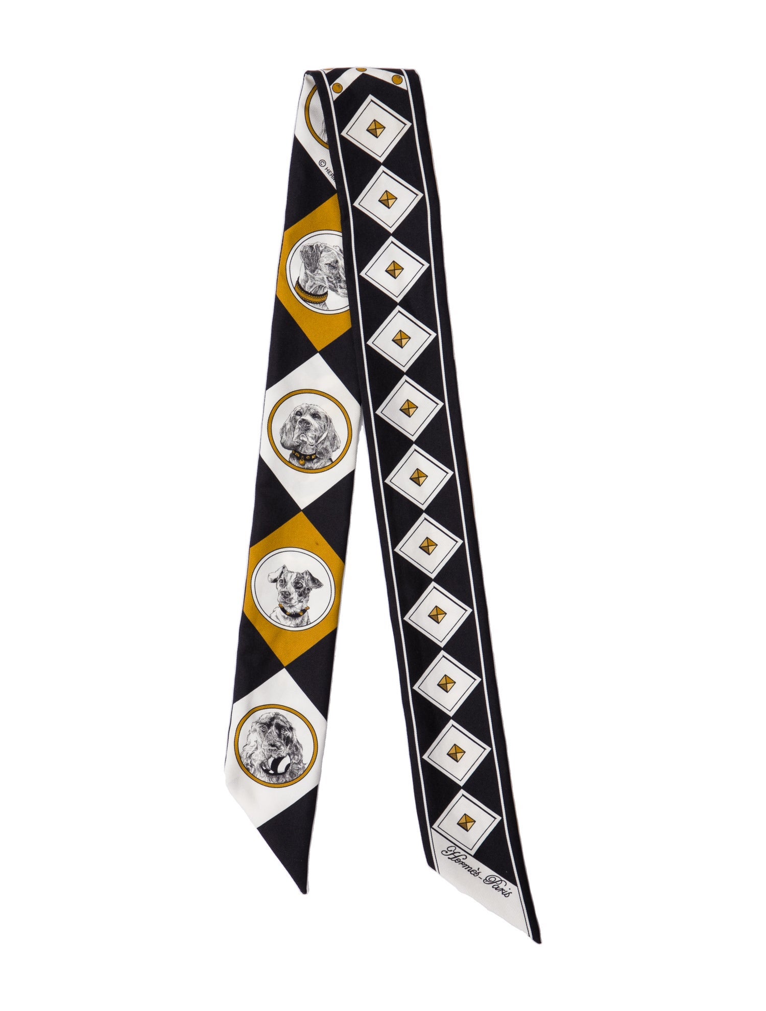 Hermès Colliers et Chiens Forever Silk Twilly Scarf