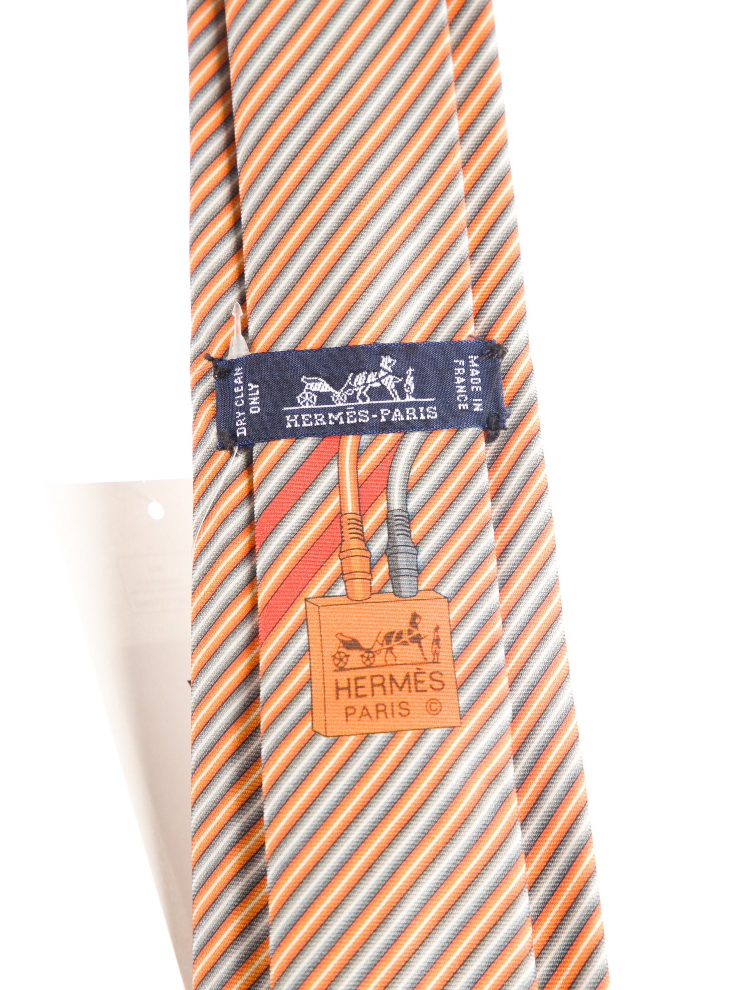 Hermès mens orange pattern print tie