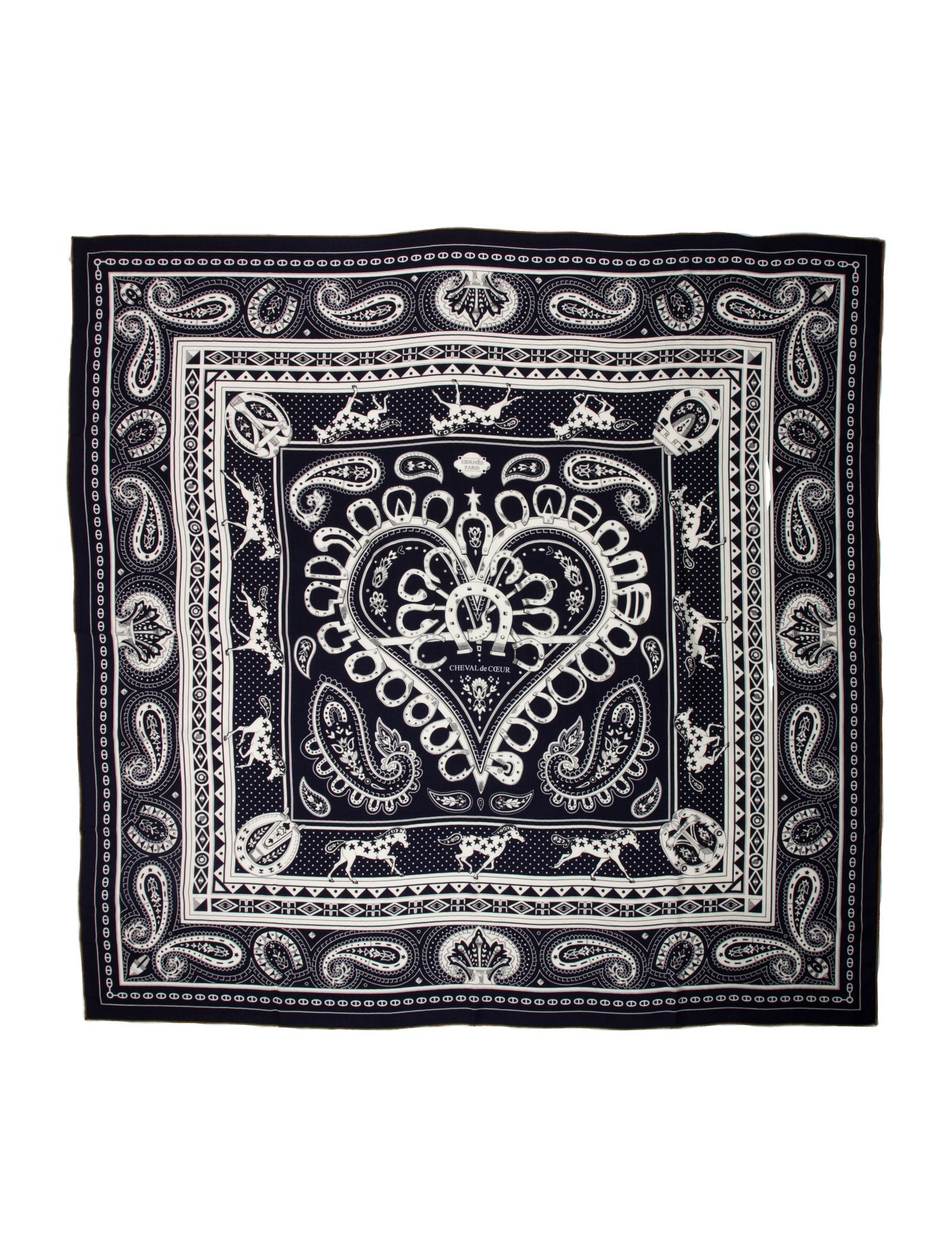 Hermès Cheval de Coeur Bandana Cashmere Shawl w/ Tags