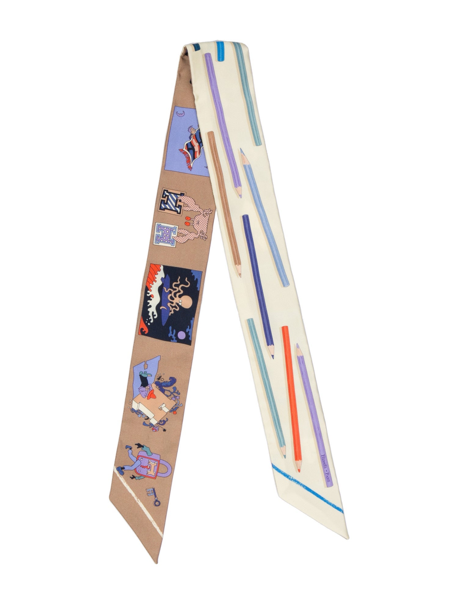 Hermès A Vos Crayons et Carre Libre Silk Twilly Scarf