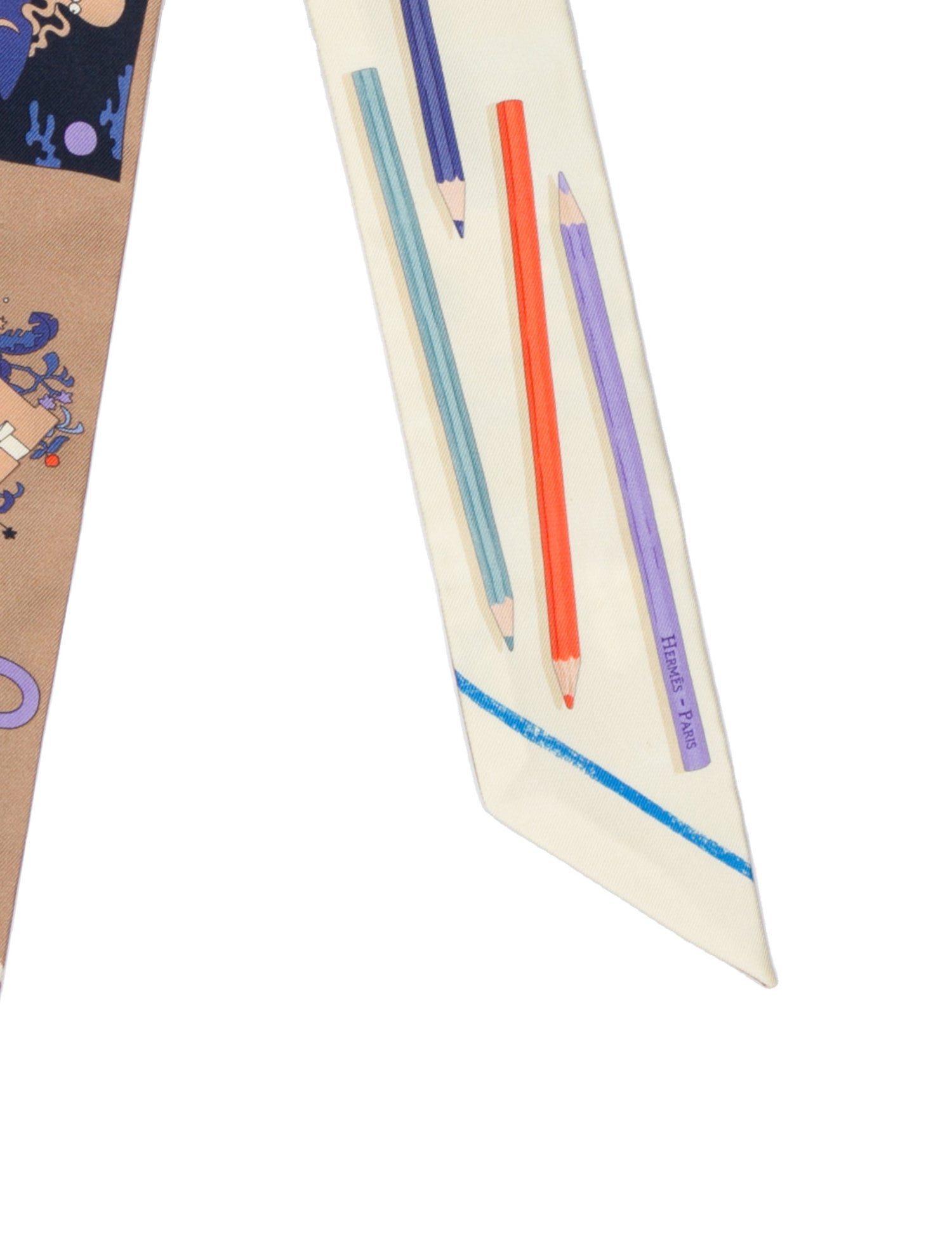 Hermès A Vos Crayons et Carre Libre Silk Twilly Scarf