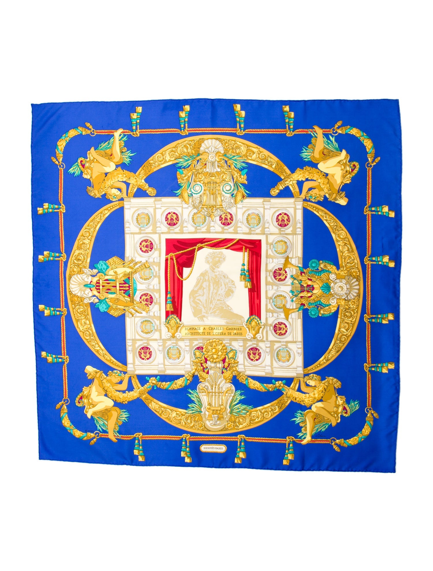 Hermès Hommage a Charles Garnier Architecte De l'Opera de Paris Silk Scarf