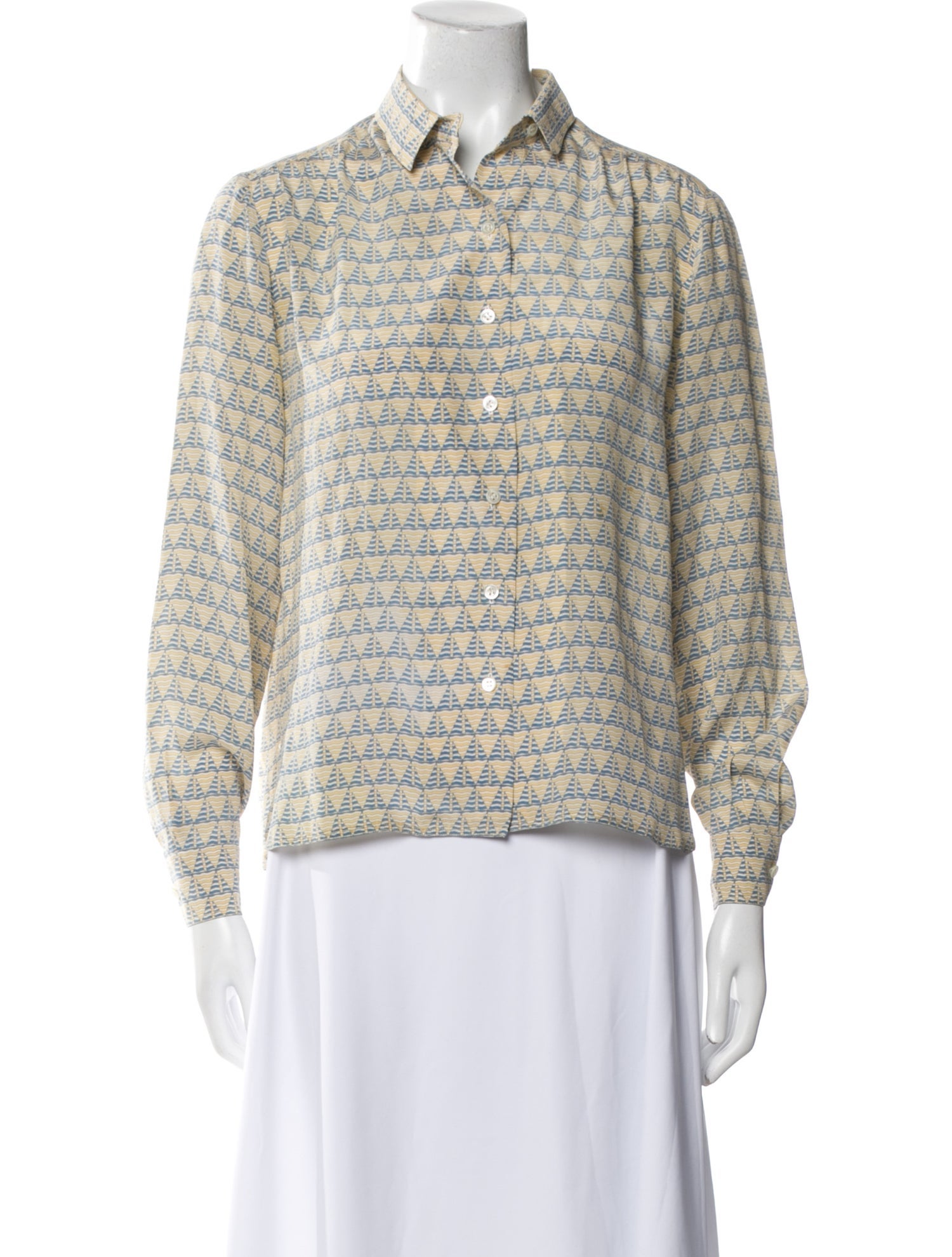 Hermès Silk Printed Button-Up Top