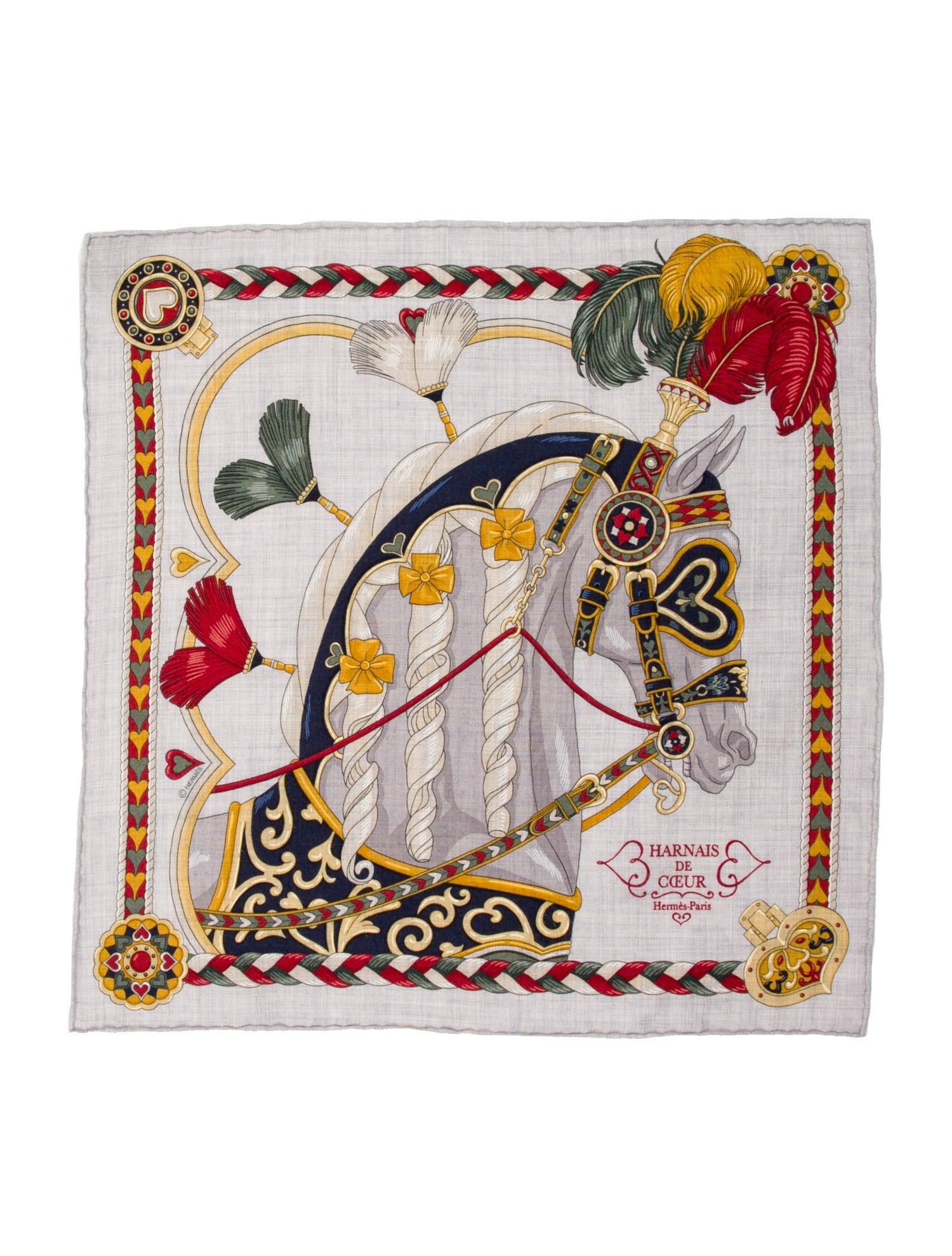 Hermès Harnais De Coeur Handkerchief Cashmere Scarf