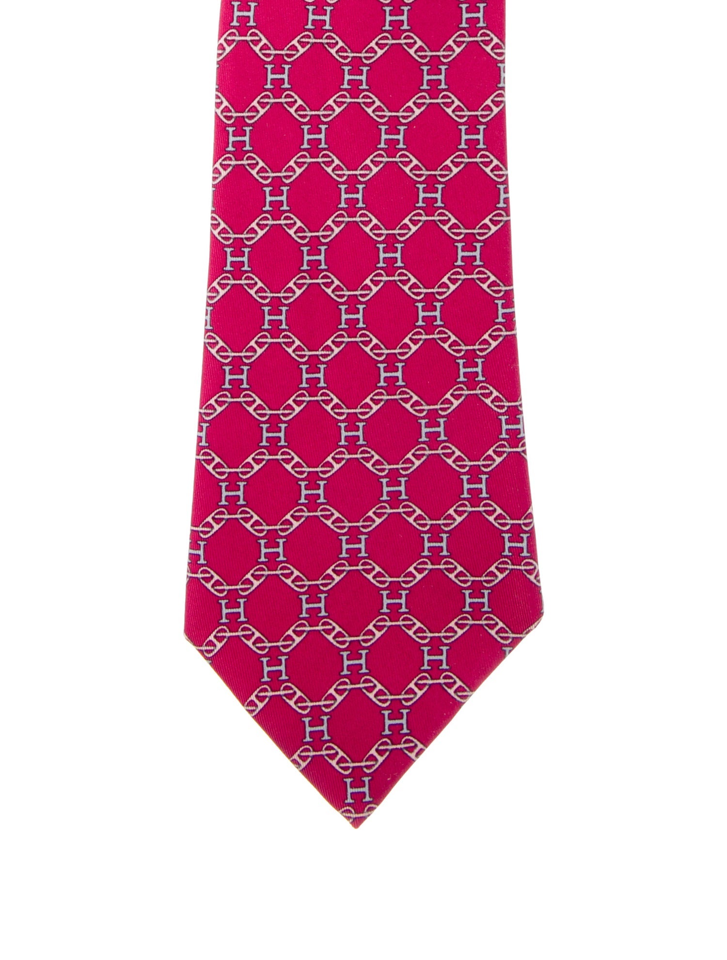 Hermès Red Silk Chain Link Pattern Print Tie