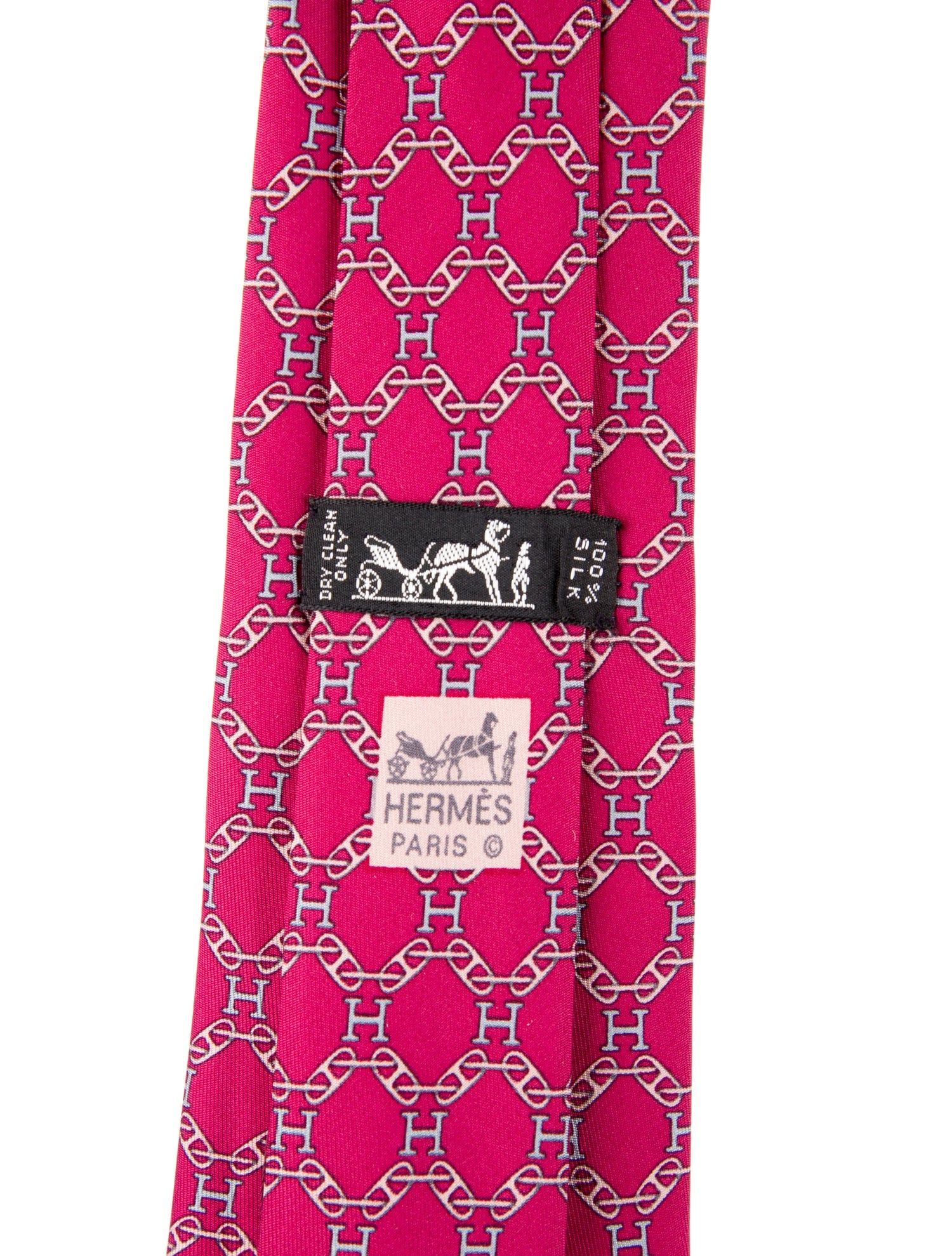 Hermès Red Silk Chain Link Pattern Print Tie