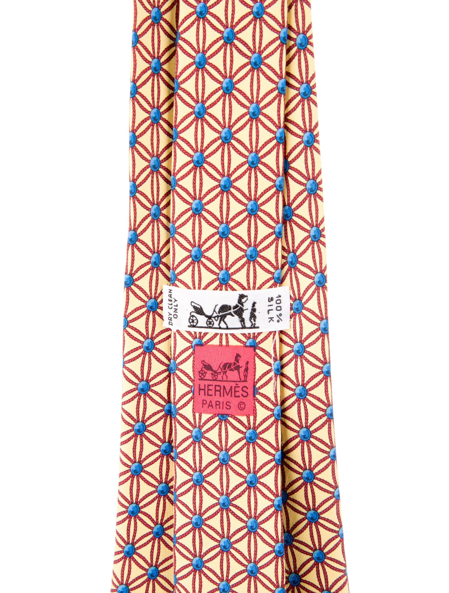 Hermès Yellow Silk Pattern Print Tie