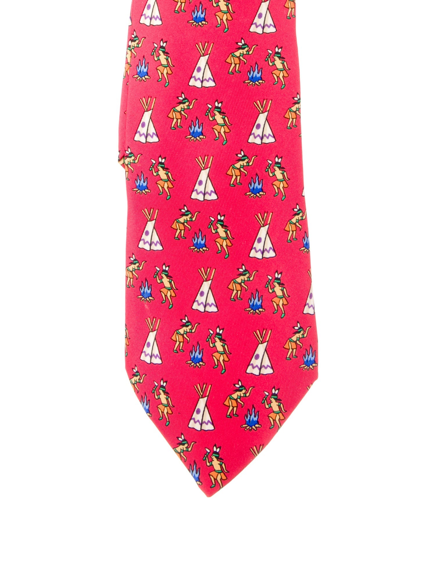 Hermès Red Silk Pattern Print Tie