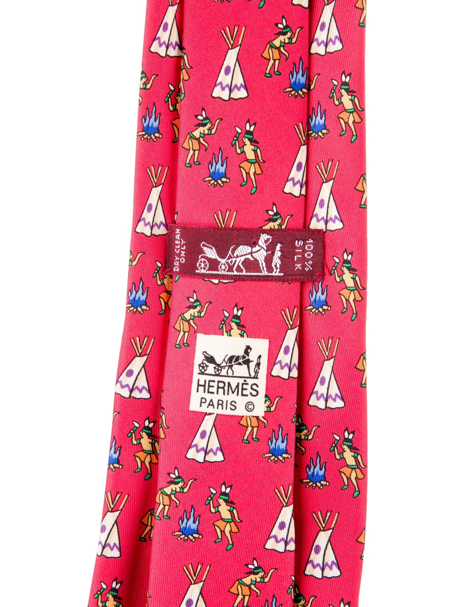 Hermès Red Silk Pattern Print Tie