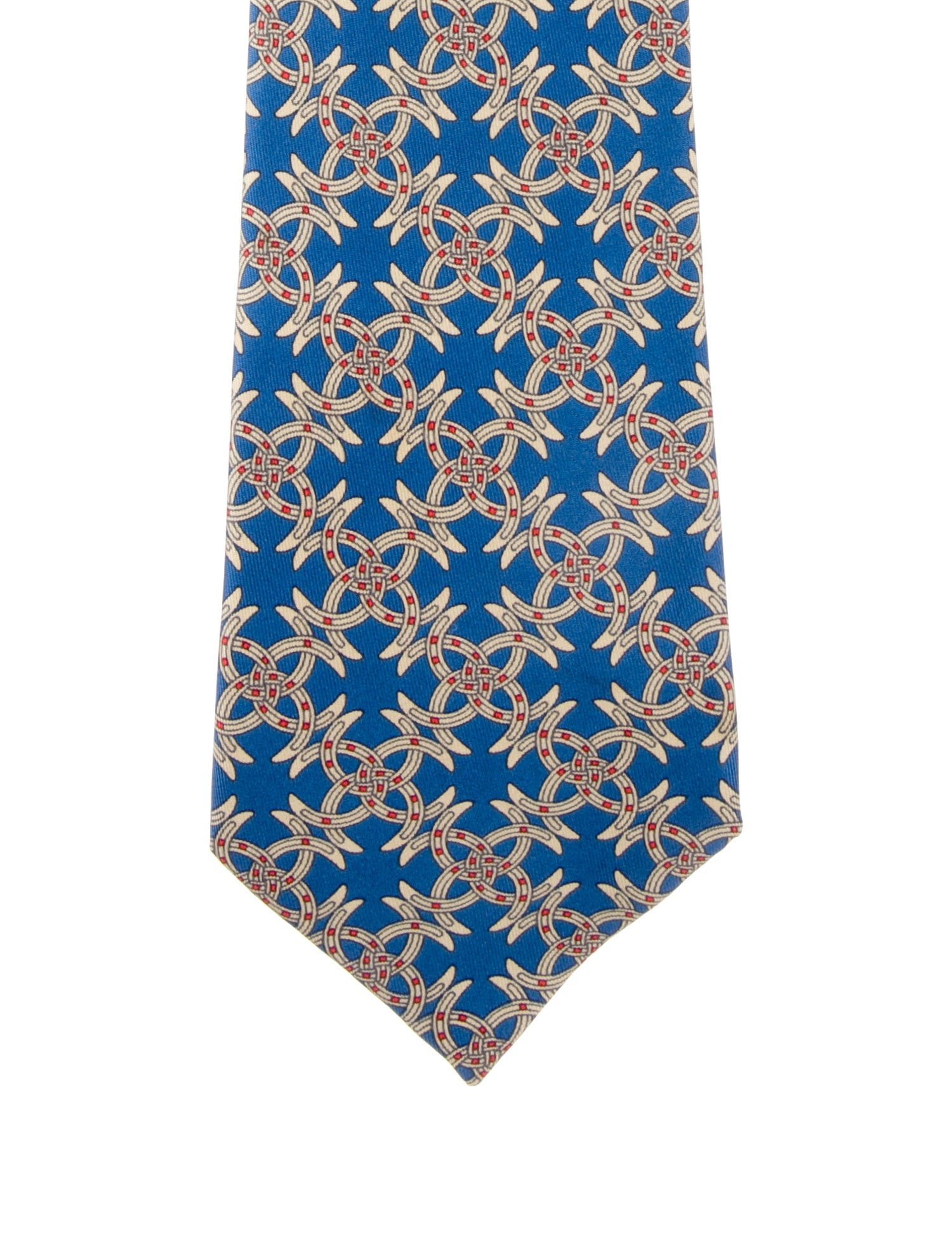 Hermès Blue Silk Equestrian Horseshoes Pattern Print Tie