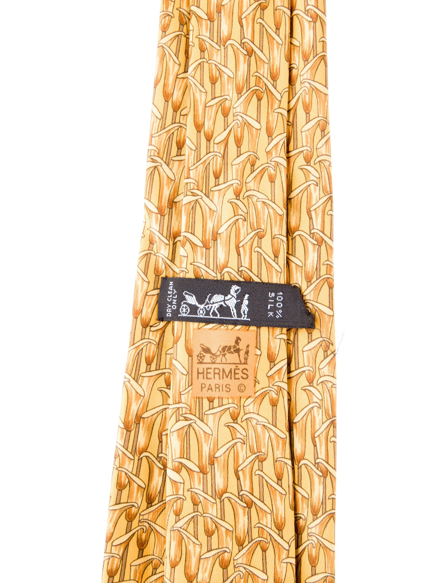 Hermès Yellow Silk Floral Pattern Print Tie