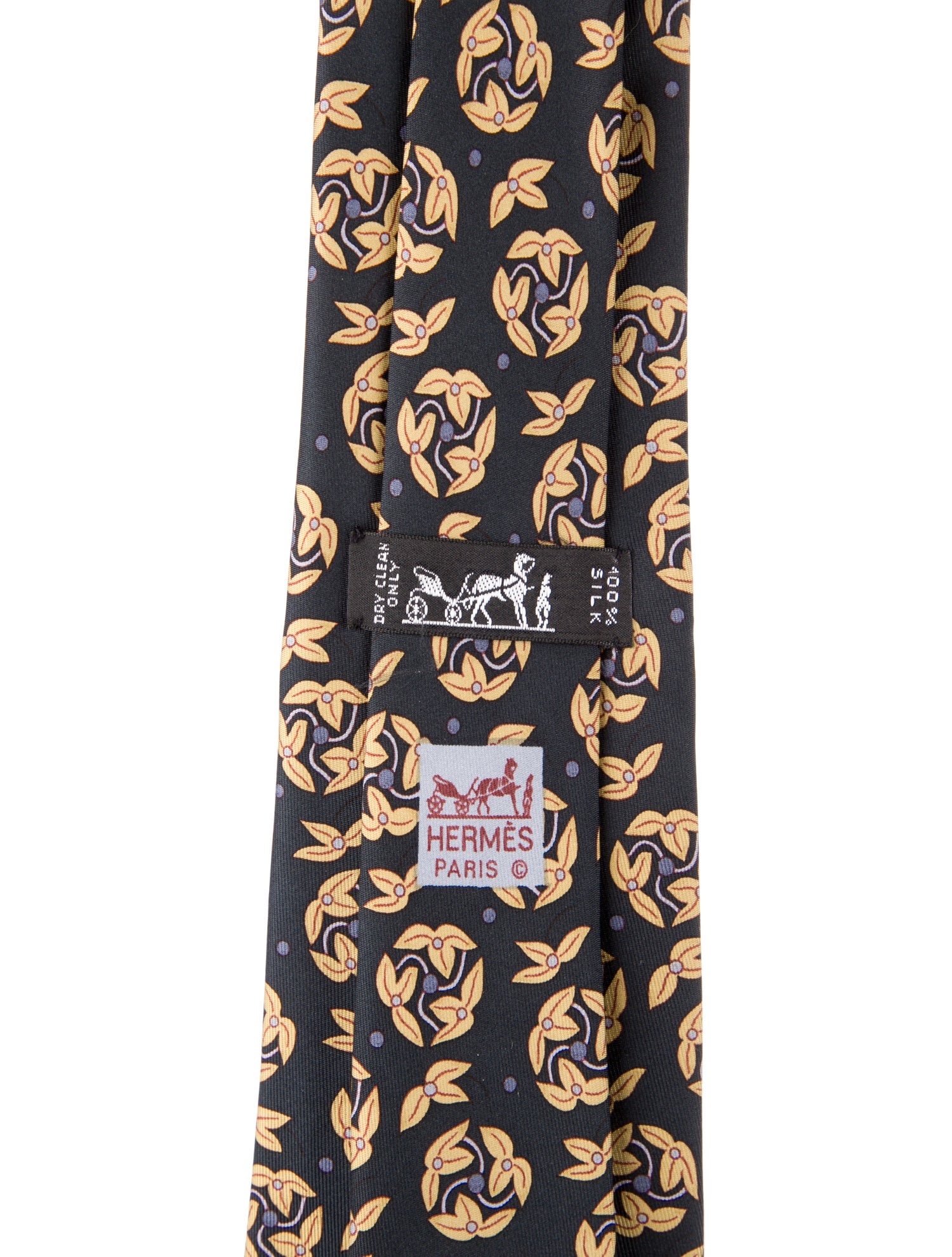 Hermès Navy Blue Silk Floral Pattern Print Tie