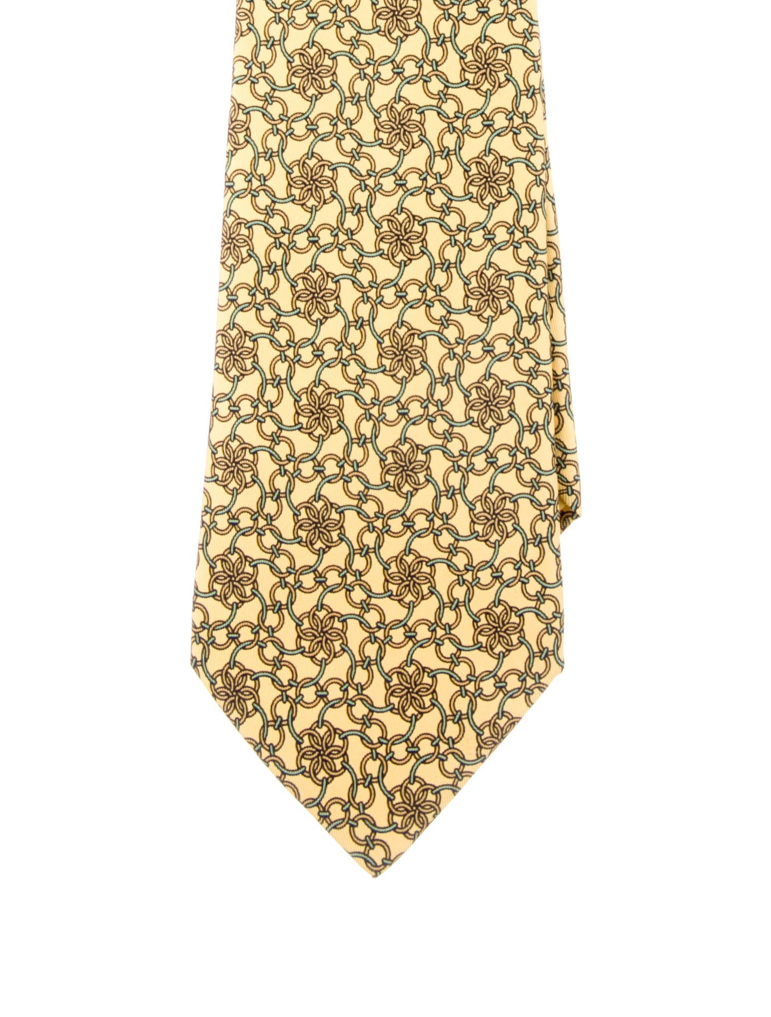 Hermès Yellow Silk Chain Link Pattern Print Tie