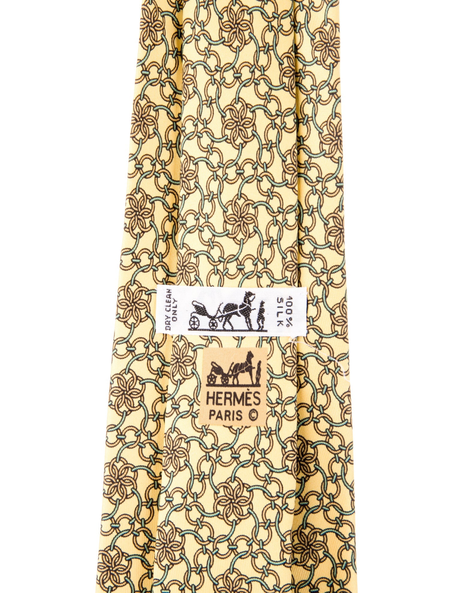 Hermès Yellow Silk Chain Link Pattern Print Tie