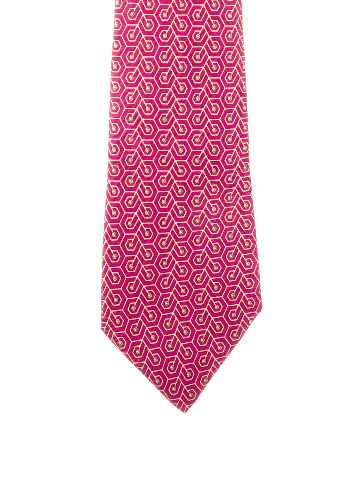 Hermès Pink Silk Pattern Print Tie