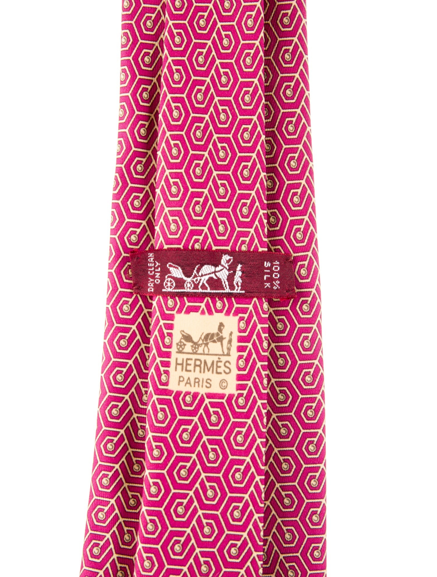 Hermès Pink Silk Pattern Print Tie