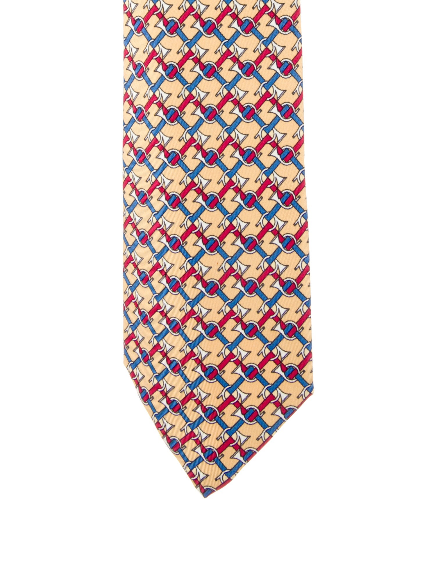 Hermès Yellow Silk Trumpet Horns Pattern Print Tie