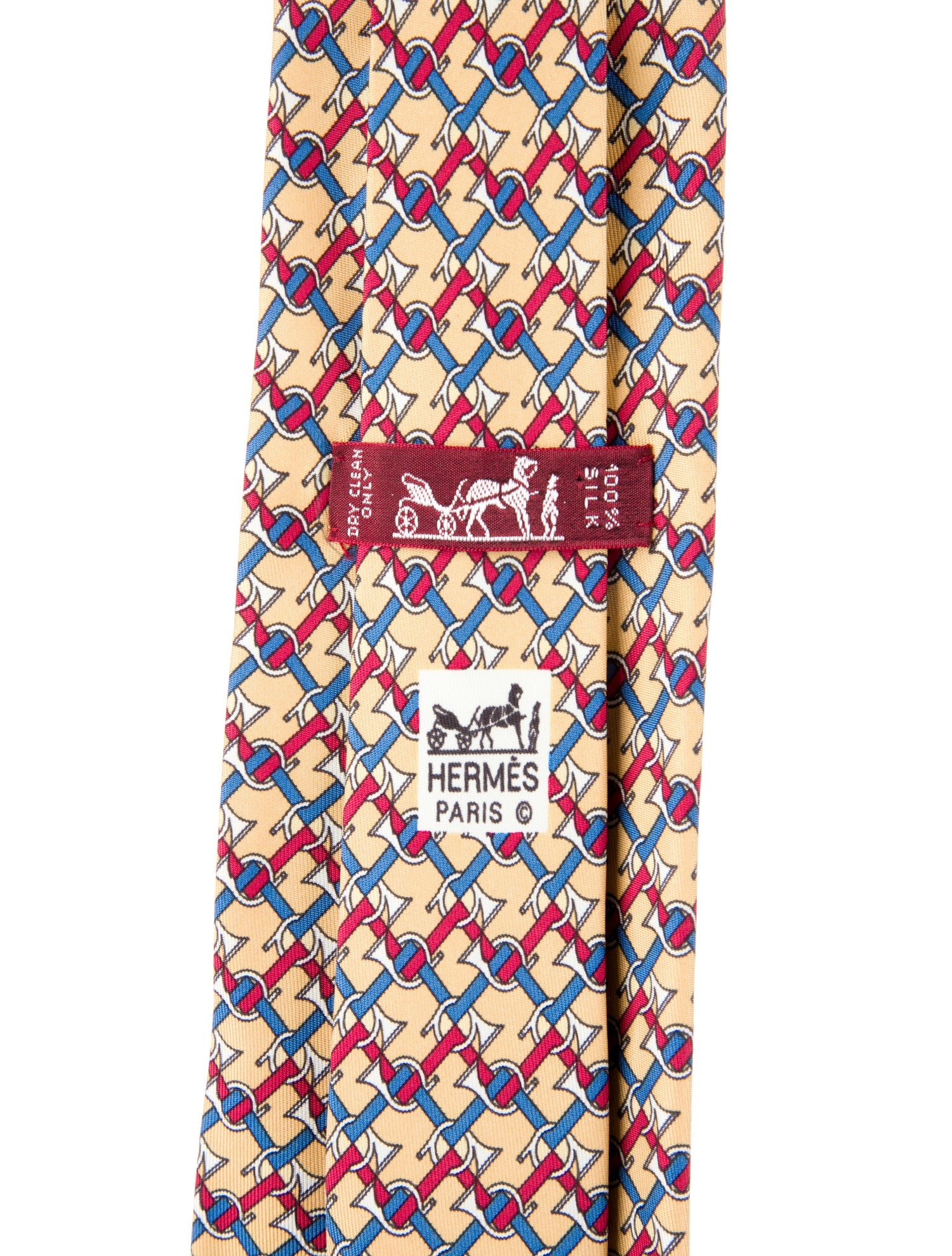 Hermès Yellow Silk Trumpet Horns Pattern Print Tie