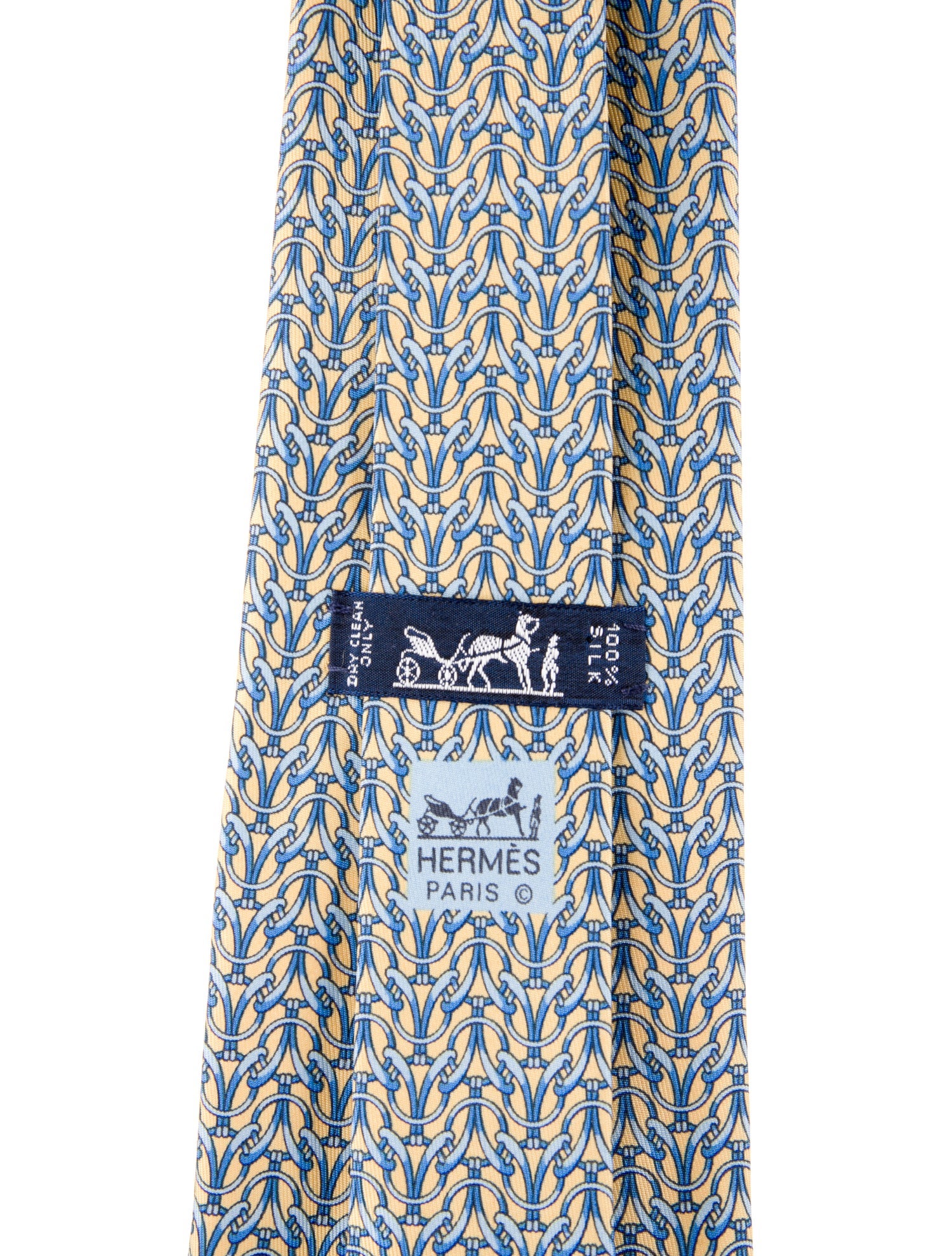 Hermès Yellow Silk Pattern Print Tie