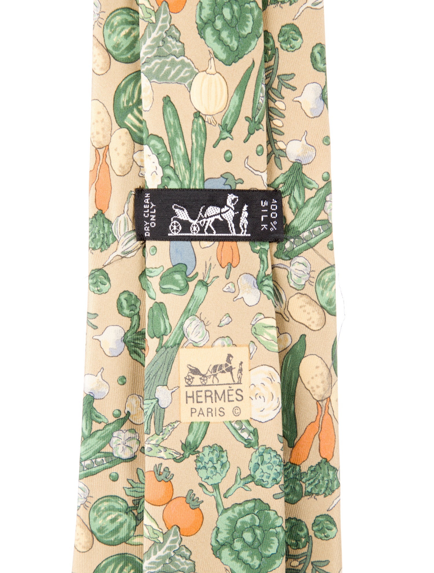 Hermès Neutral Silk Vegetable Pattern Print Tie