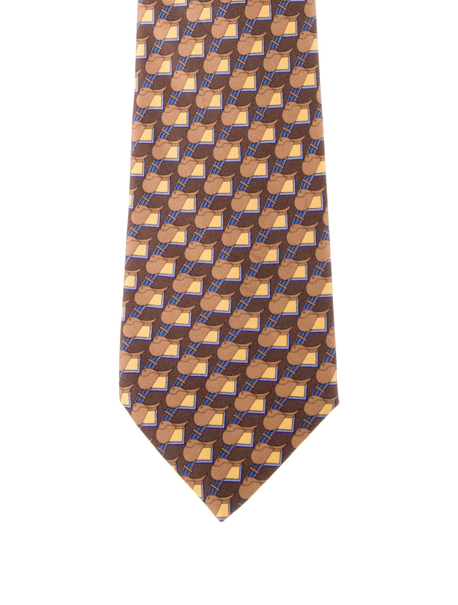 Hermès Brown Silk Pattern Print Tie