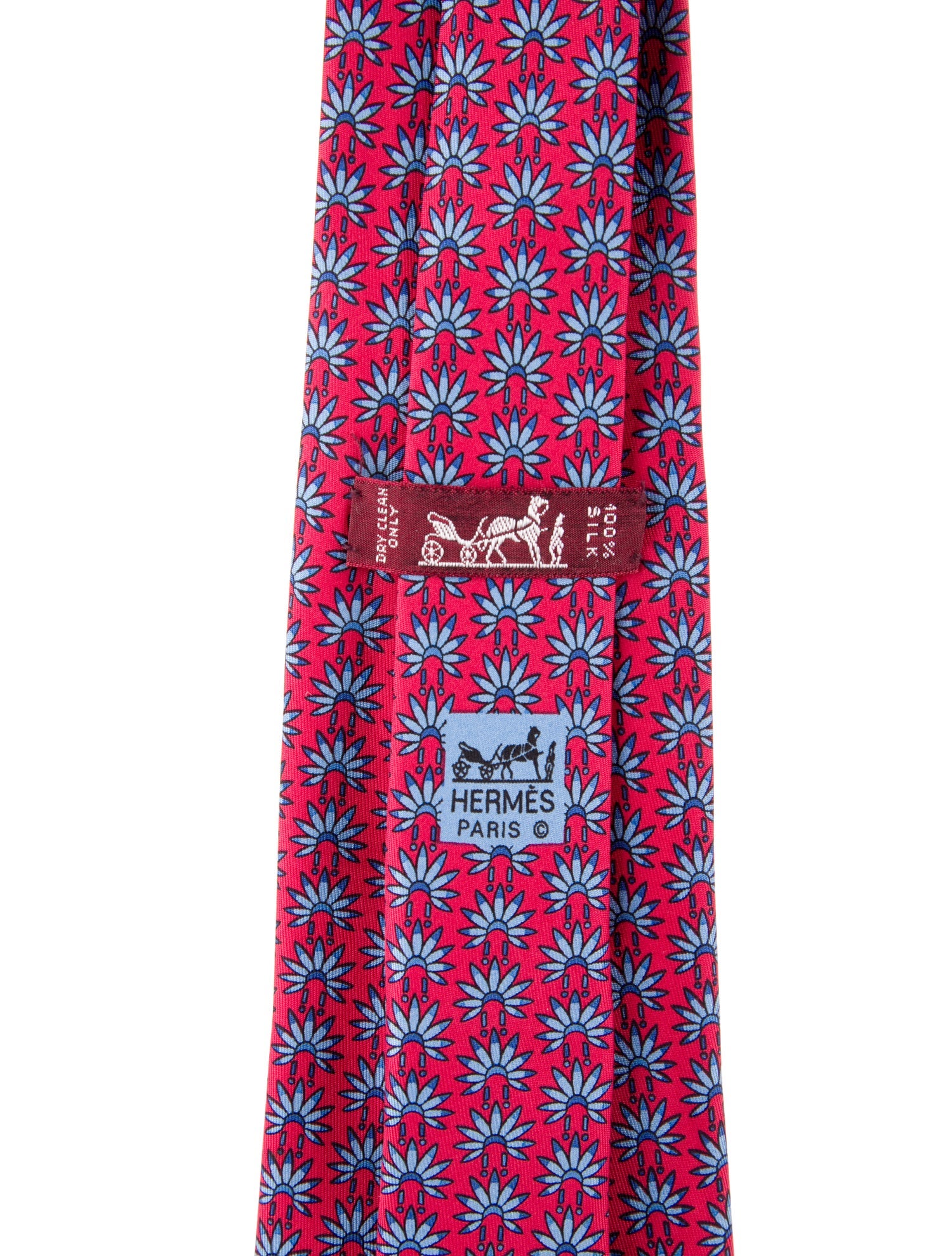 Hermès Red Silk Headdress Pattern Print Tie