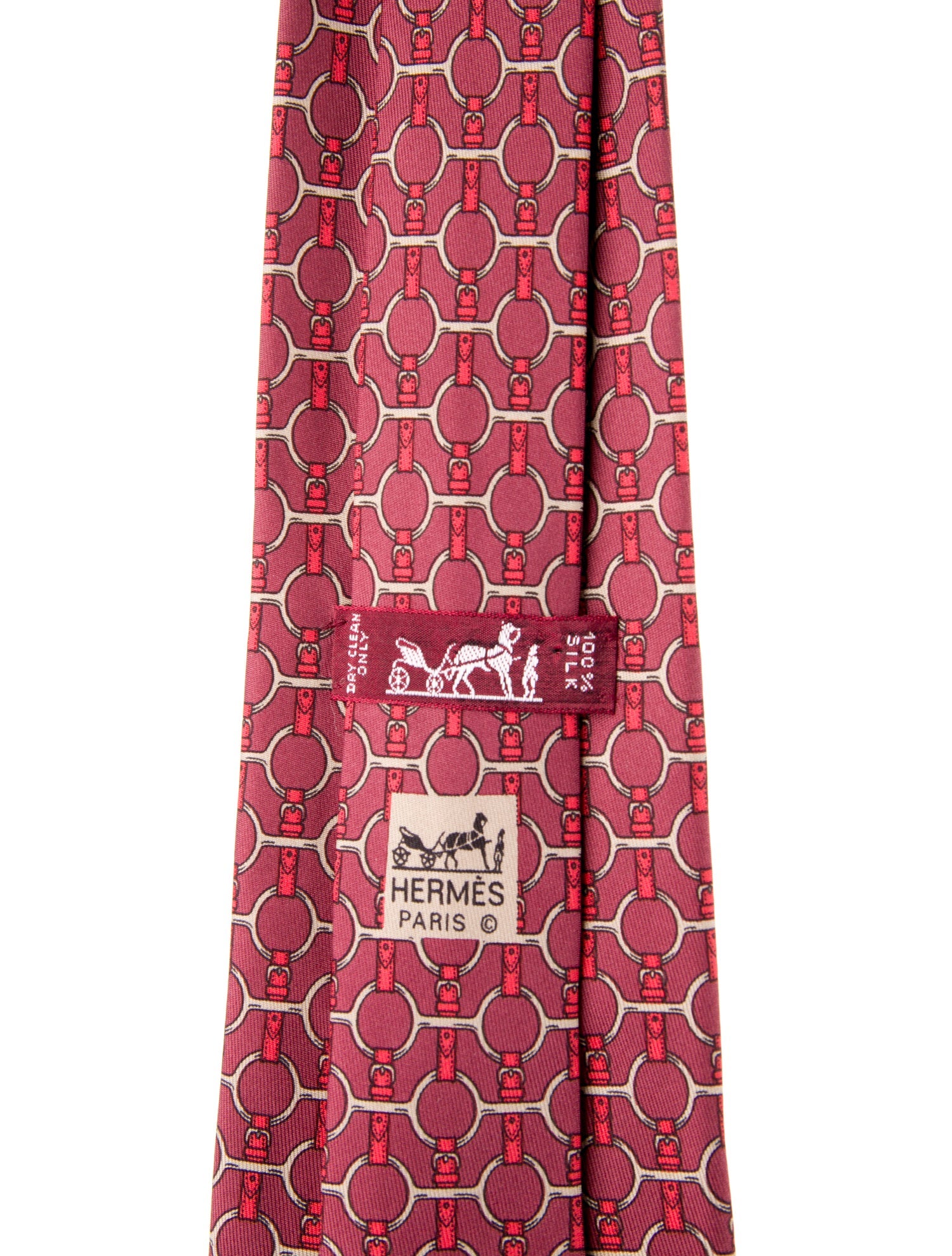 Hermès Red Silk Horsebit Pattern Print Tie