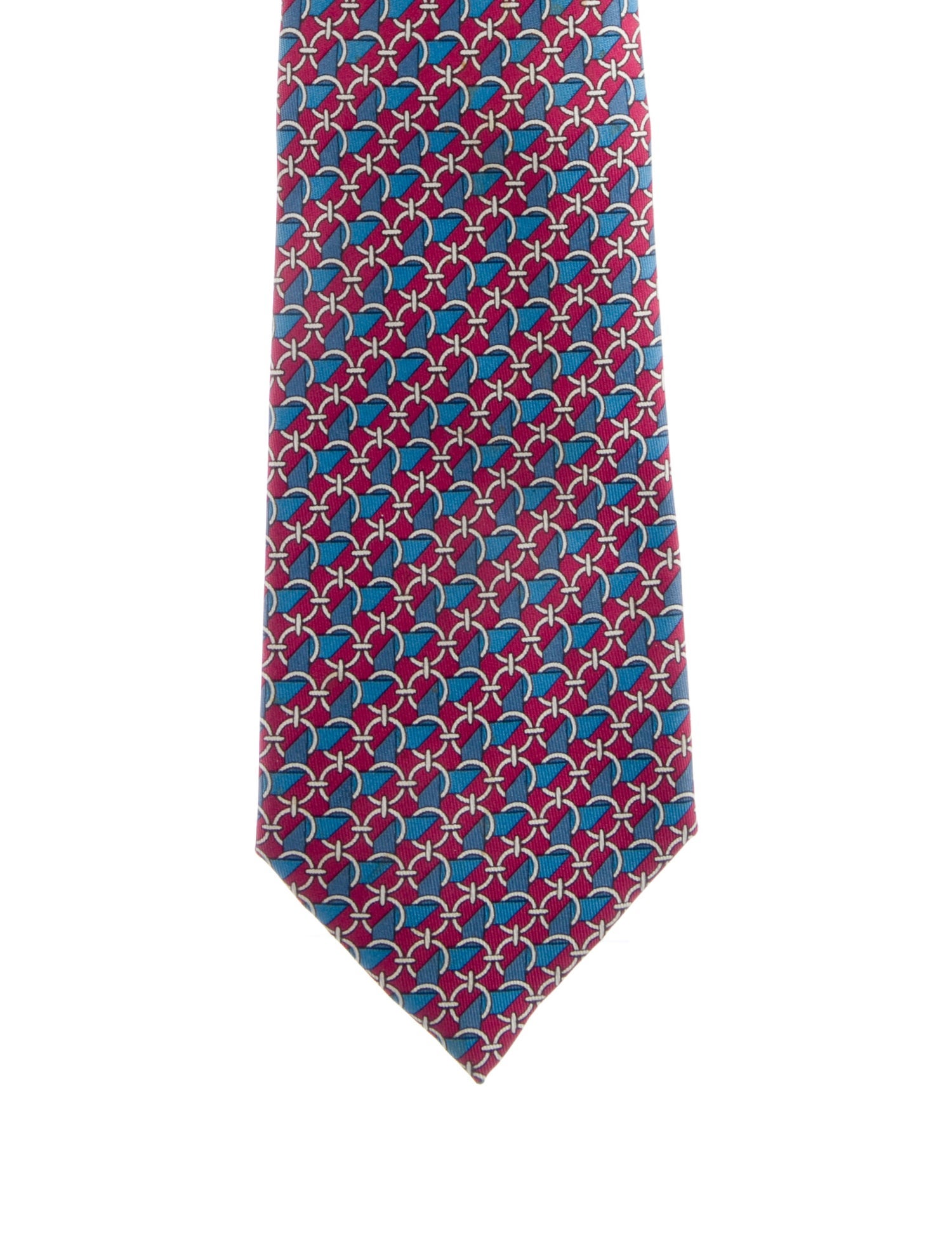 Hermès Burgundy Silk Geometric Pattern Print Tie