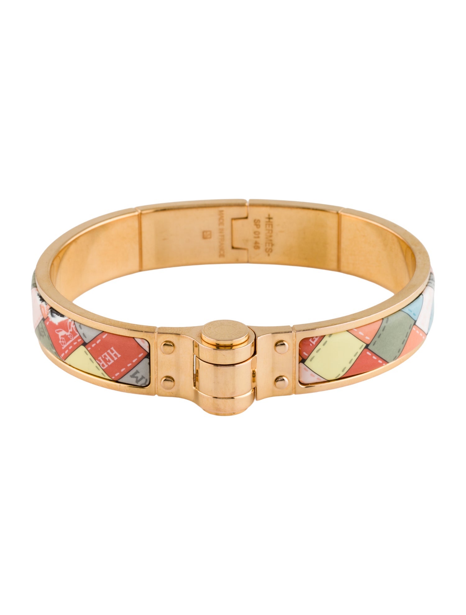 Hermès Narrow Enamel Hinged Bangle Bracelet