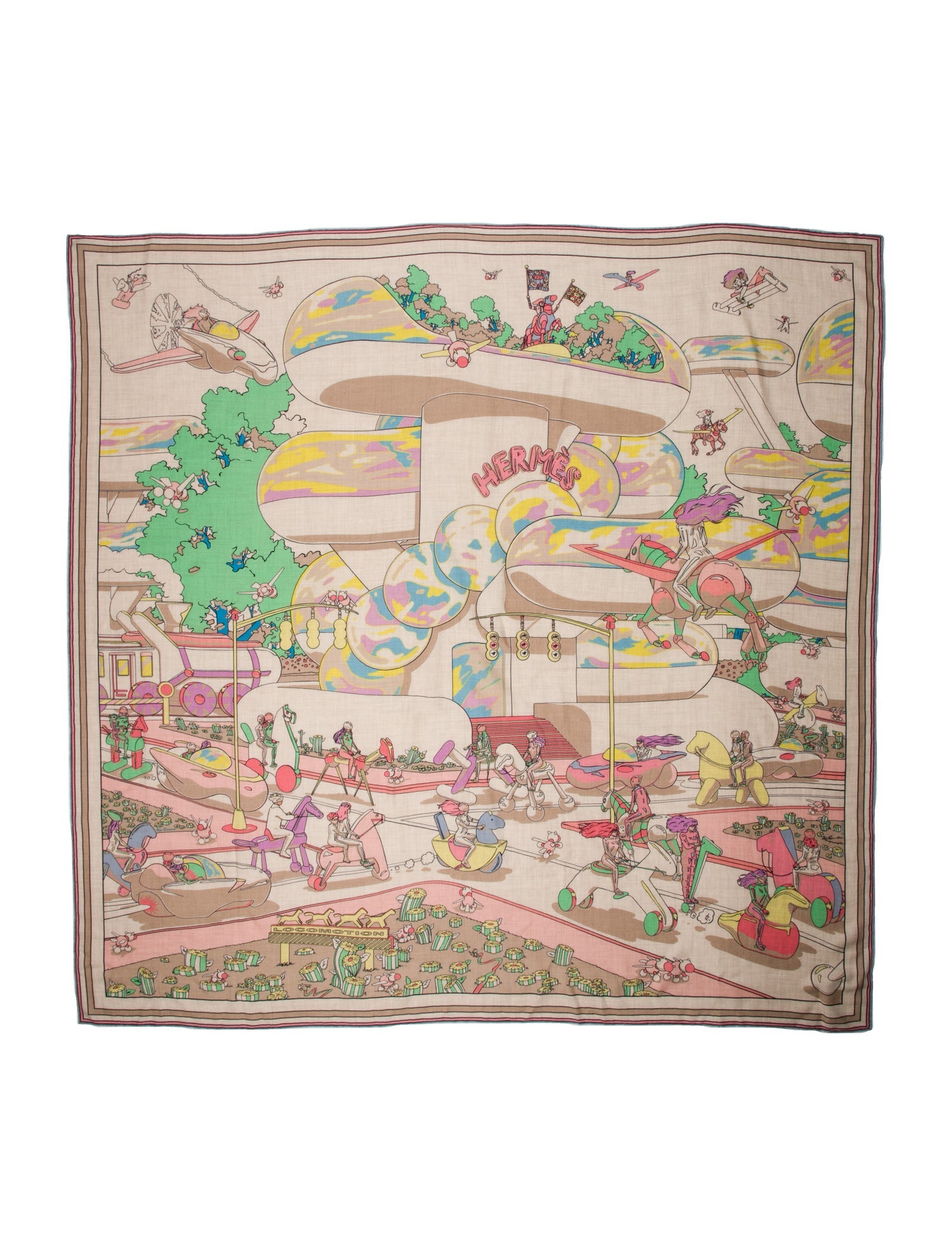 Hermès Locomotion Cashmere Shawl w/ Tags