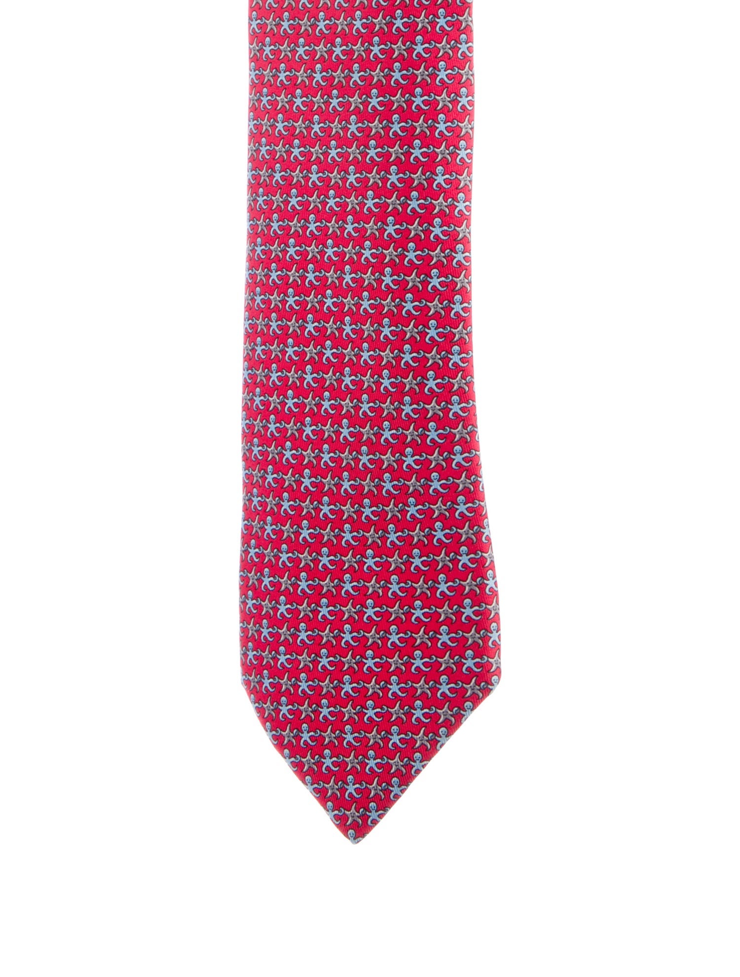 Hermès Silk Red Pattern Print Tie