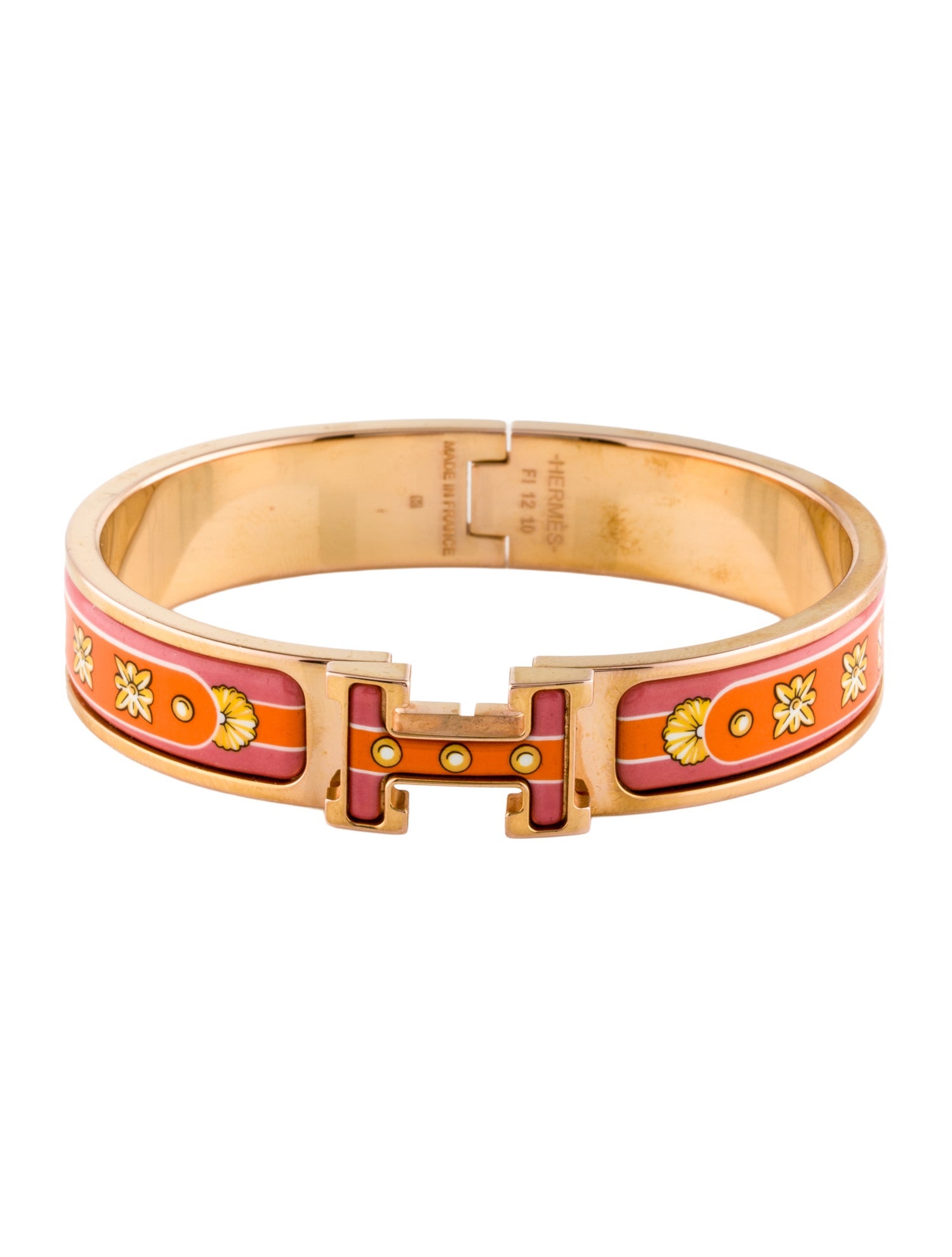 Hermès Clic H w/ Enamel Turnlock Bangle Bracelet